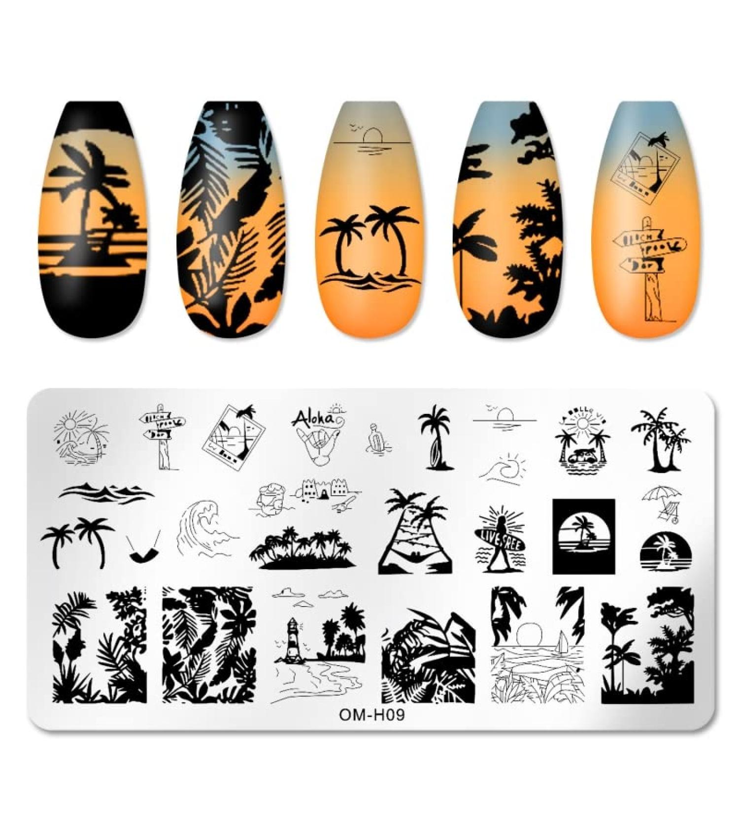 Tebi Nail Art Stamp Template - Valentine's Day Coconut Tree Love Heart Kiss Flower & Leaf Designs | Perfect for Creative Nail Art - Buy Online on SooperMarket.com