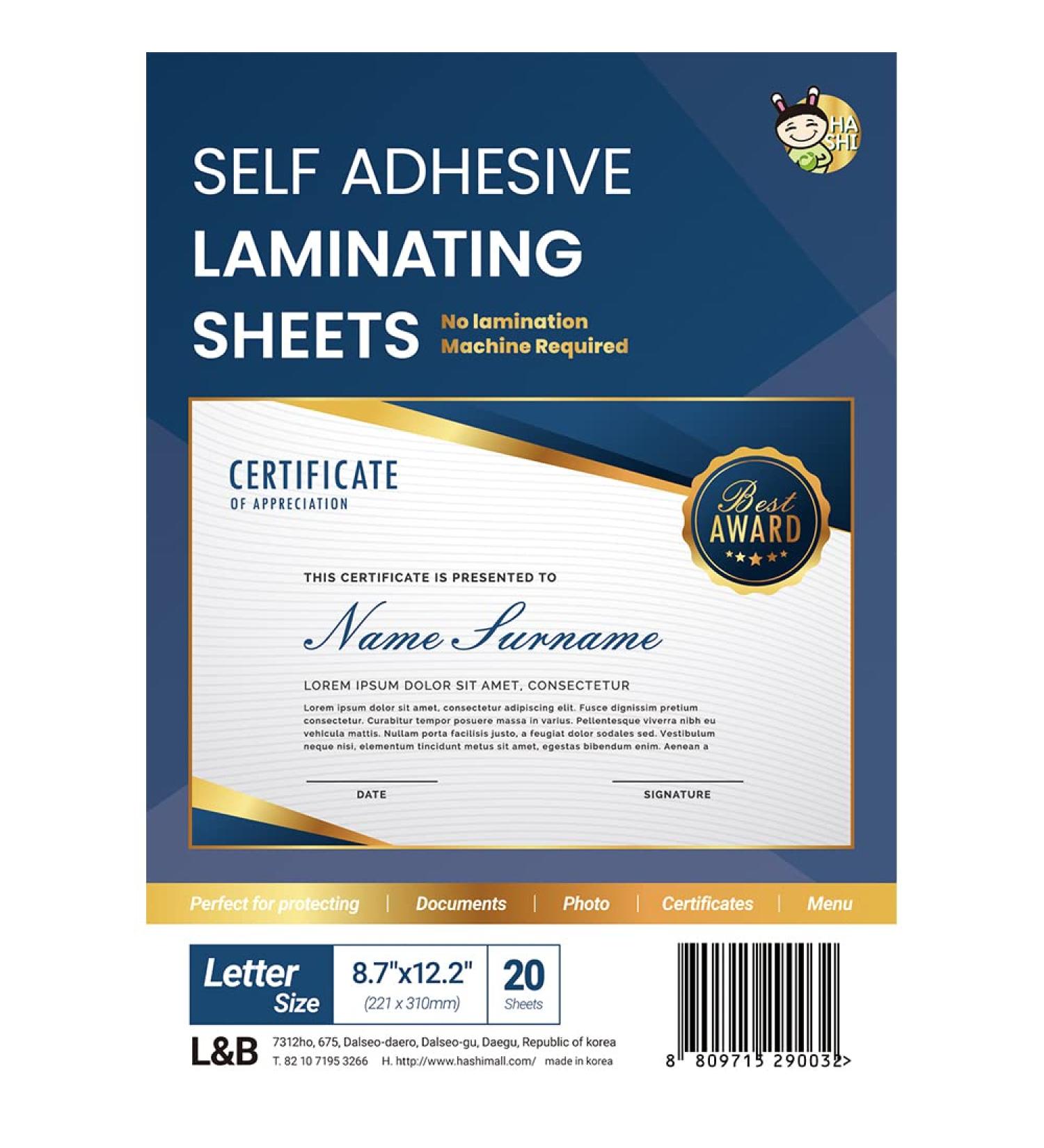 HA SHI No Heat Self Sealing Laminating Sheets - 8.5 x 11 Inch, 4mil Thickness - 20 Pack, Self Adhesive, Letter Size - A4 9x12 Inch - Transparent - Buy Online on SooperMarket.com