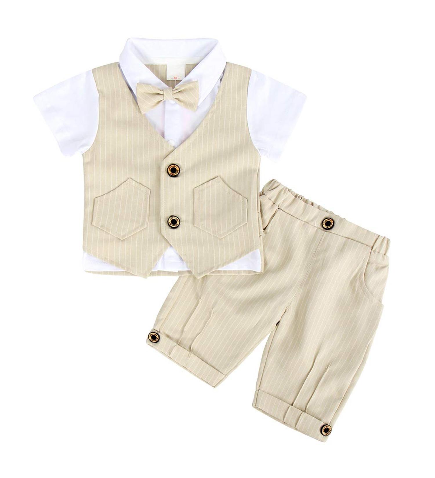 AmzBarley Baby Boys Gentlemans Suit | Dress Shirt, Pants, Vest, Bowtie Rompers | Khaki 6-12 Months - Buy Online on SooperMarket.com