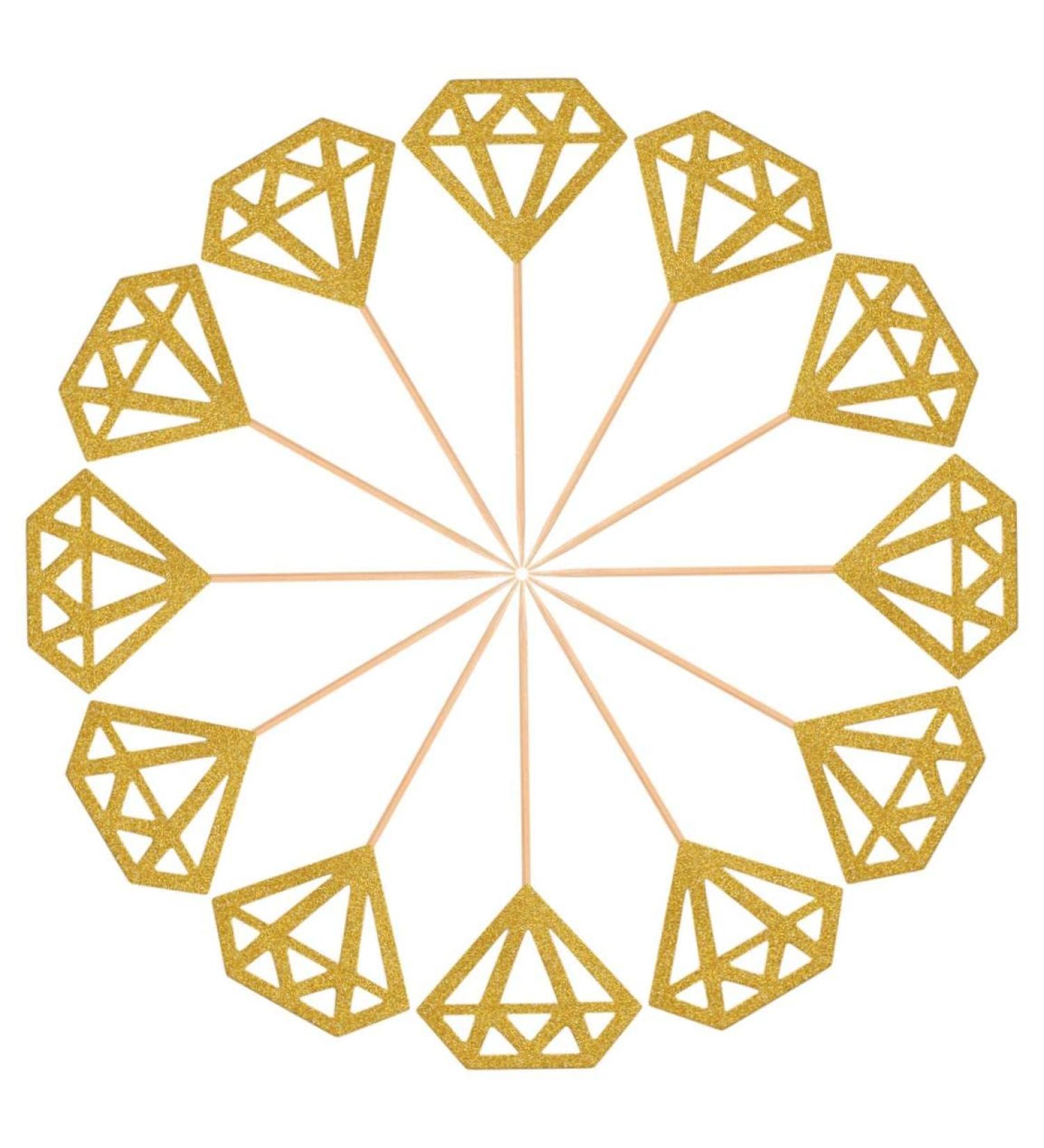 50 Pack Gold Glitter Diamond Ring Donut Topper Cupcake Picks for Bridal Broot Engagement Party Decorations Vacation Needs - Buy Online on SooperMarket.com