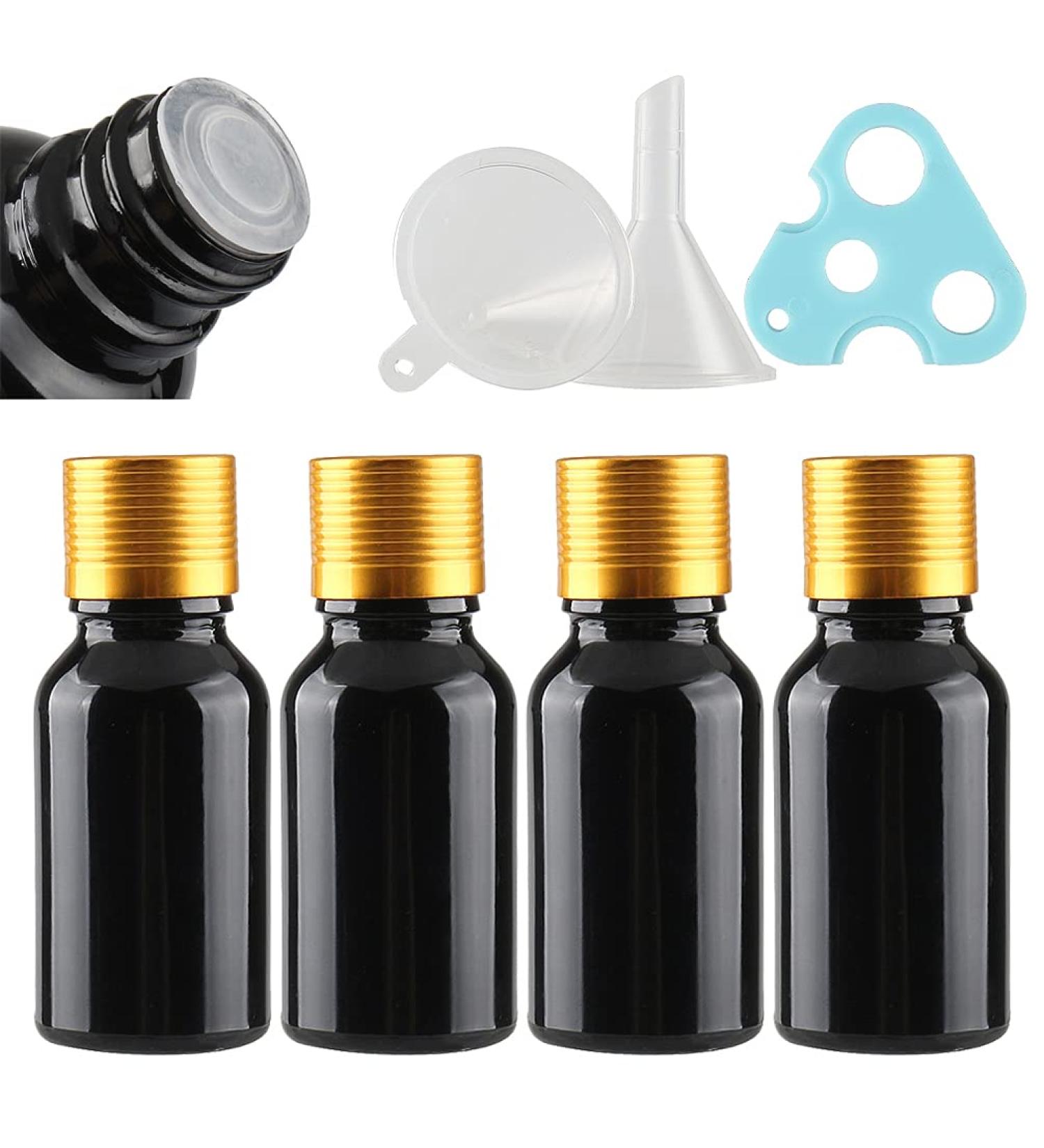Tianzd 15ml Black Glass Bottles - 4 Pack | Sealed Stopper & Gold Cap for Essential Oils Perfumes & Aromatherapy - Buy Online on SooperMarket.com