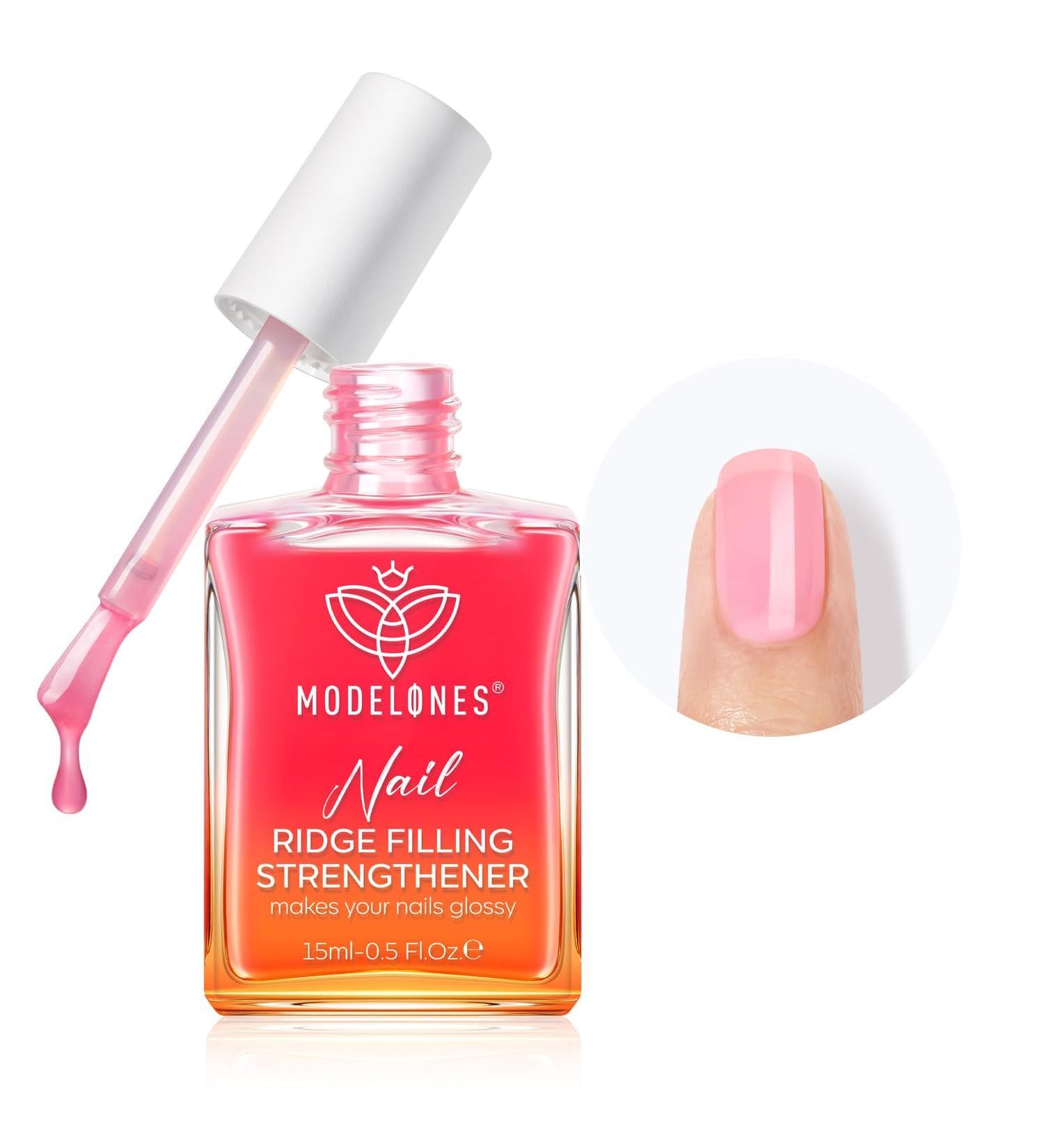 Modelones 15ml 8-in-One Nail Ridge Filler Strengthener Base Coat Nail Polish Repair Nail Growth Treatment for Thin and Damaged Nails Pink - Buy Online on SooperMarket.com