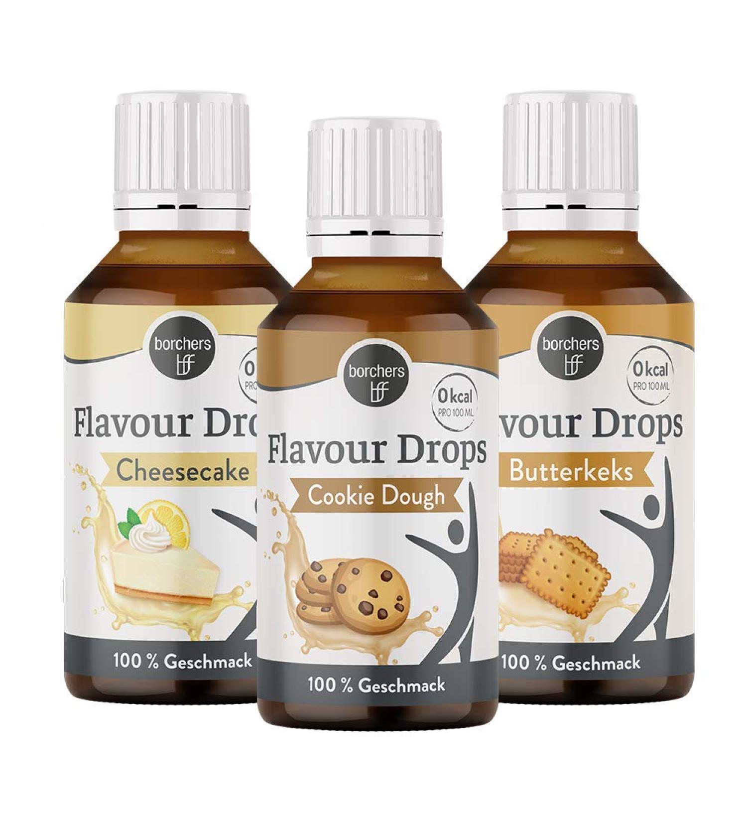 Borchers Flavor Drops Tasting Package - 3 x 30ml (Cheesecake Cookie Dough Butter Biscuit) | Zero Calories | Perfect for Cooking Baking & Drinks - Buy Online on SooperMarket.com