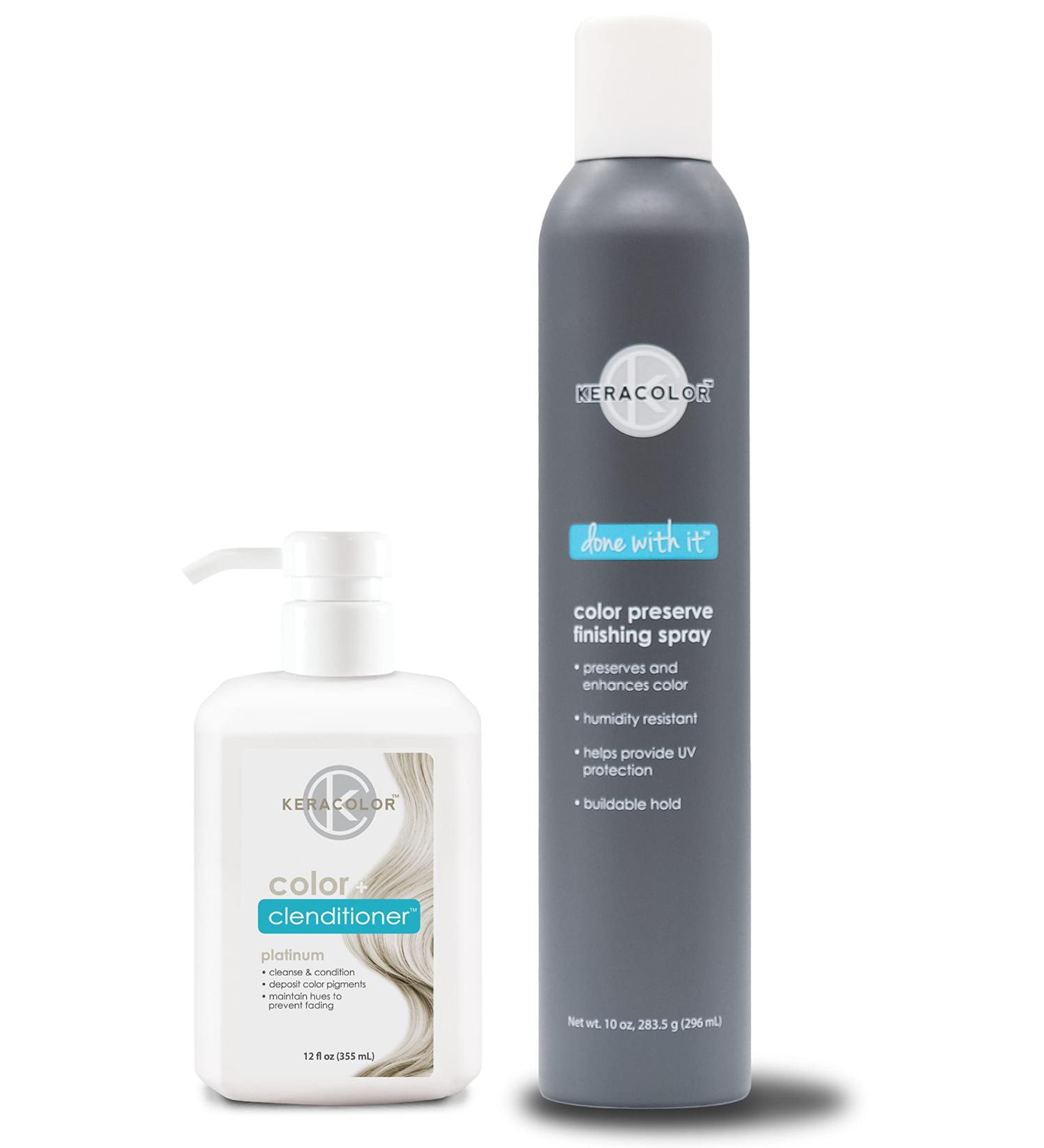 KERACOLOR Kit of 3-in-1 (Cleanse + Conditioner + Color) Platium Semi-Permanent Hair Dye and Finishing Hair Spray 10oz - Buy Online on SooperMarket.com