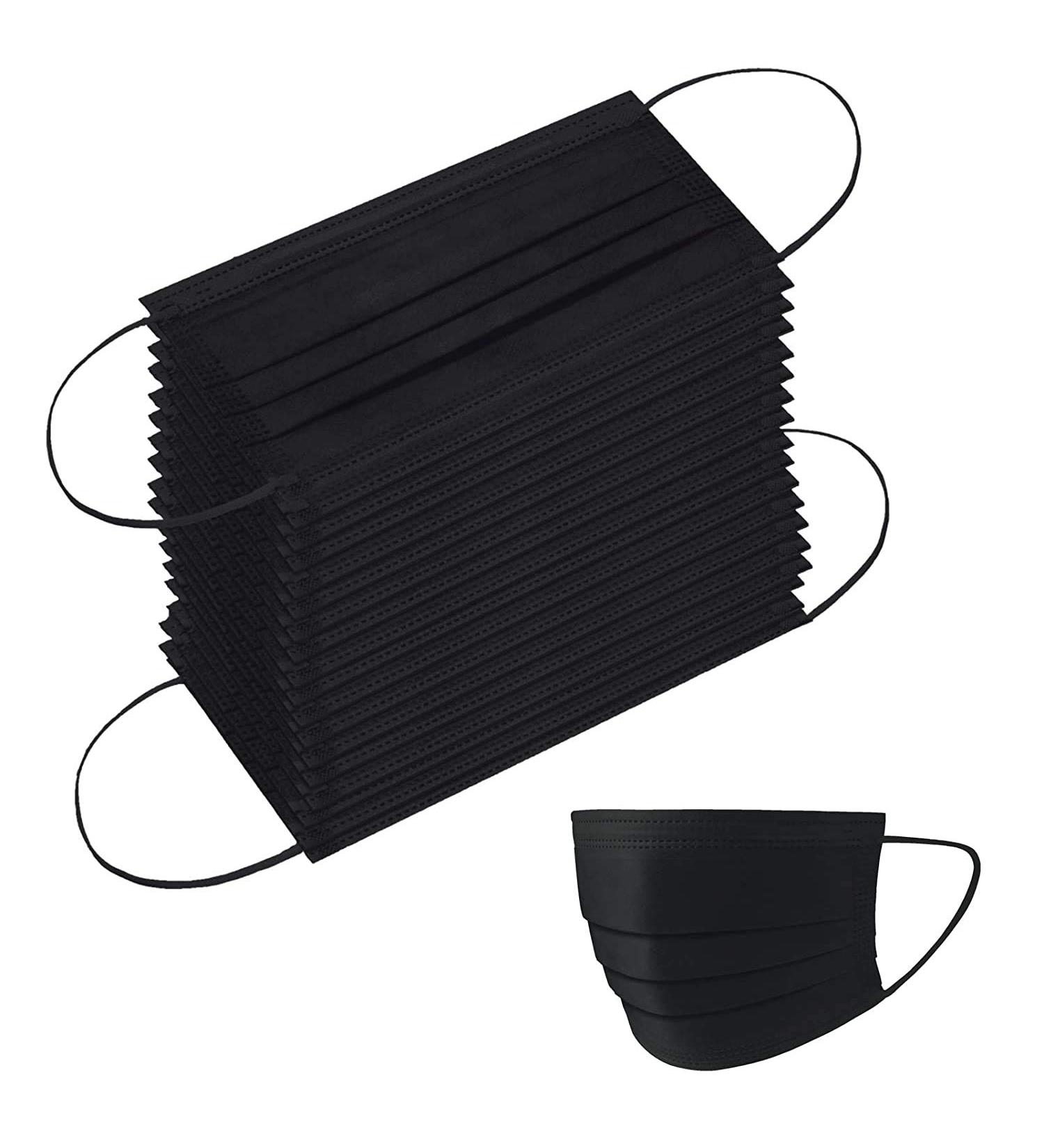 100PCS Black Disposable Face Masks with 3 Layer Protection and Adjustable Ear Loops - Buy Online on SooperMarket.com