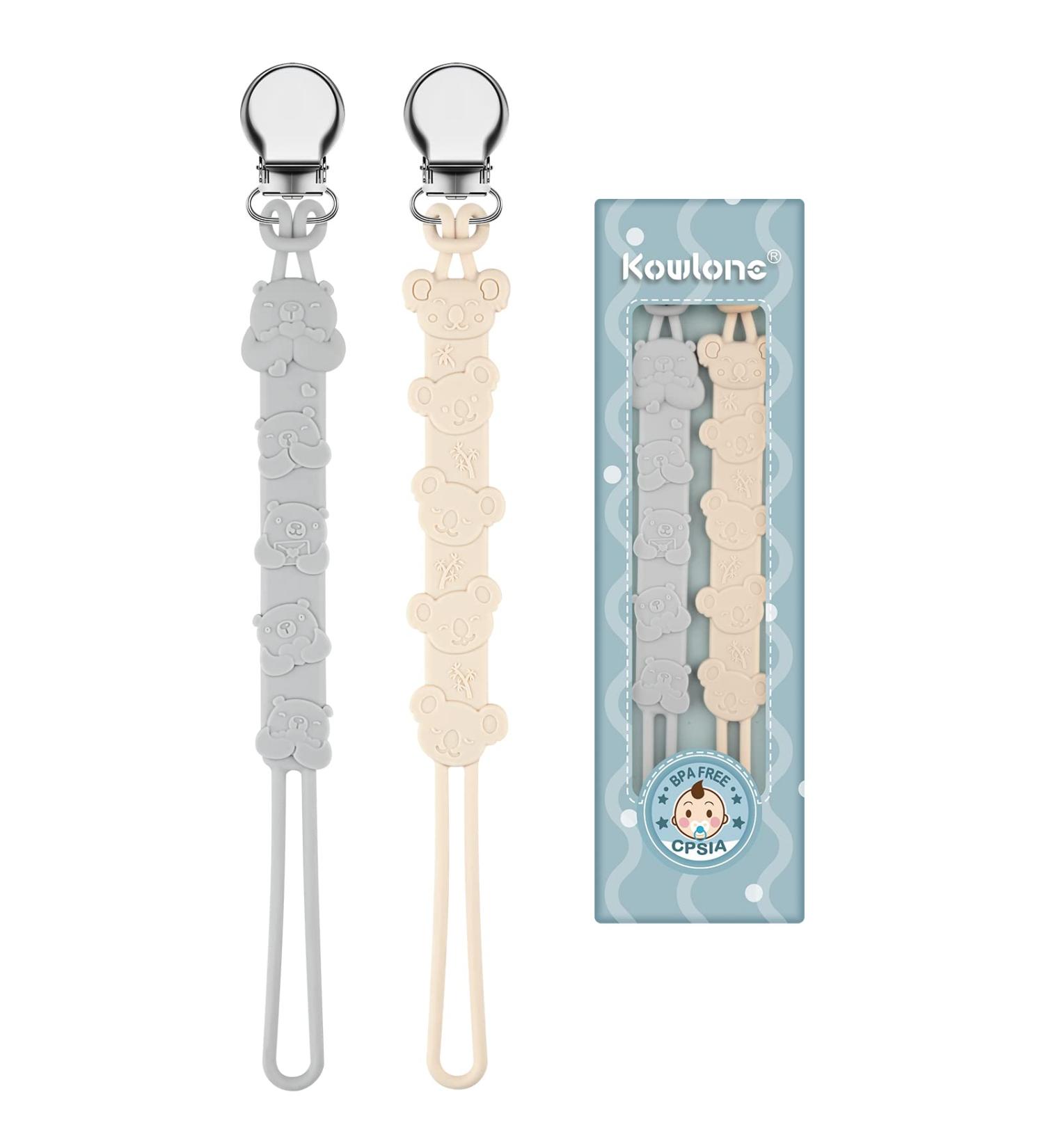 Kowlone Koala Bear Silicone Dummy Clip for Teething Baby - Beige Dim Grey - Buy Online on SooperMarket.com