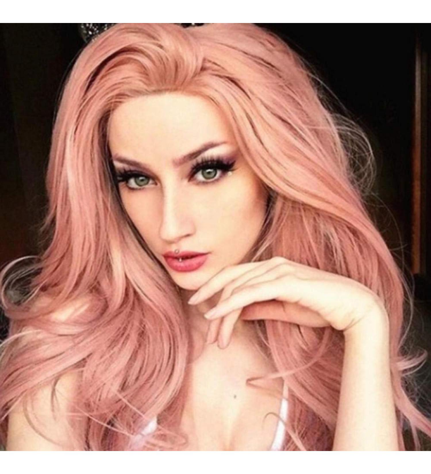 Buy BGHJUE N Pink Long Roll Synthetic Wig 50% Human Hair Fashion Wig for Women | International Shipping Available - Buy Online on SooperMarket.com