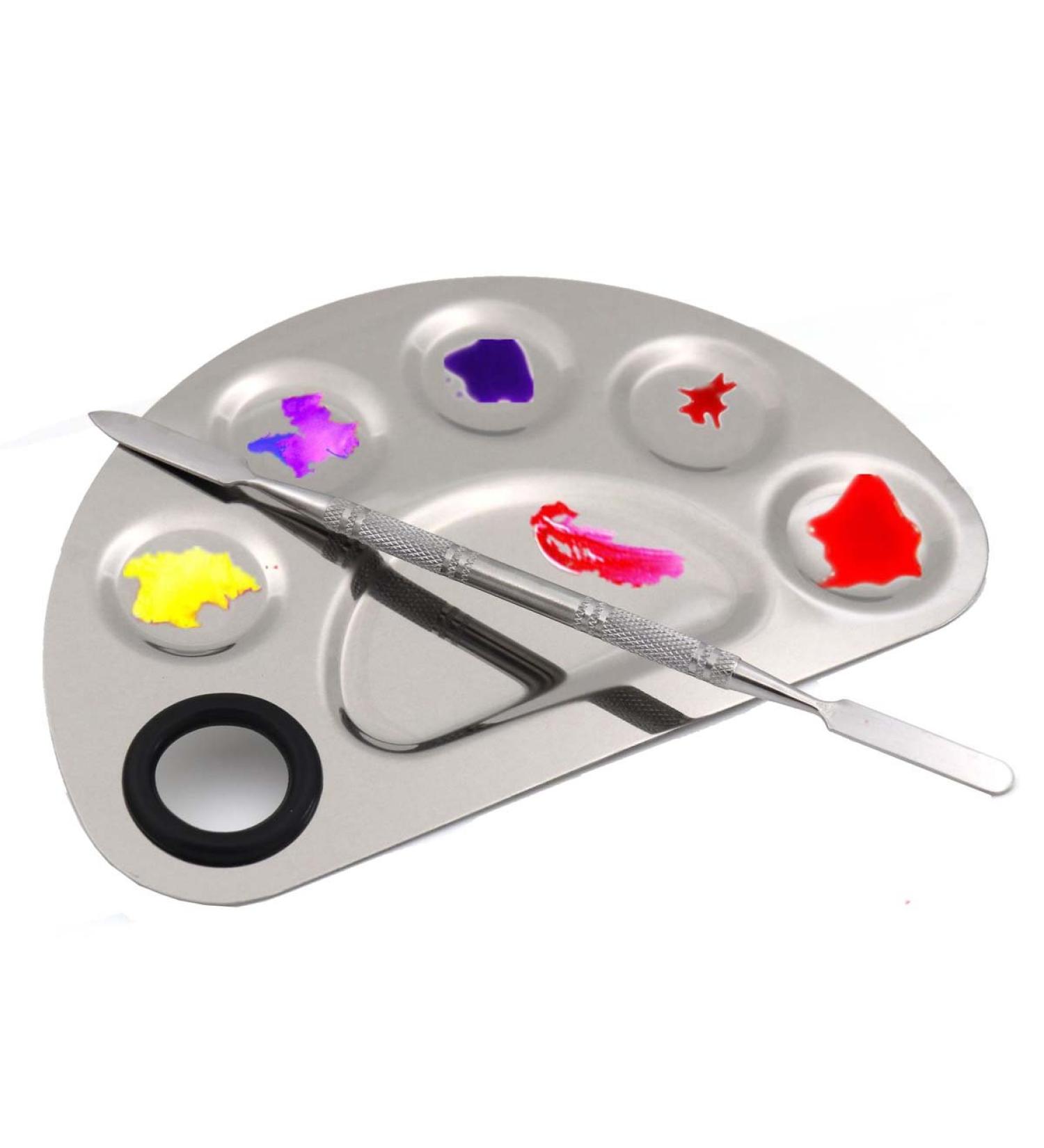 Stainless Steel 5-Well Makeup Palette & Spatula - Perfect for Cosmetic Blending - Buy Online on SooperMarket.com