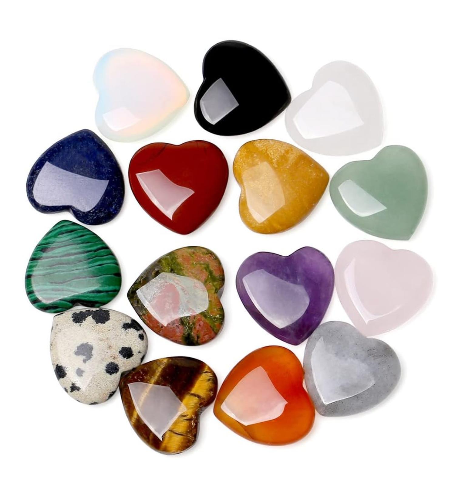 FURREN 15 Piece Quartz Clear Quartz Eye Heart Set Palm Thumb Gemstones 0.8 Inch - Buy Online on SooperMarket.com