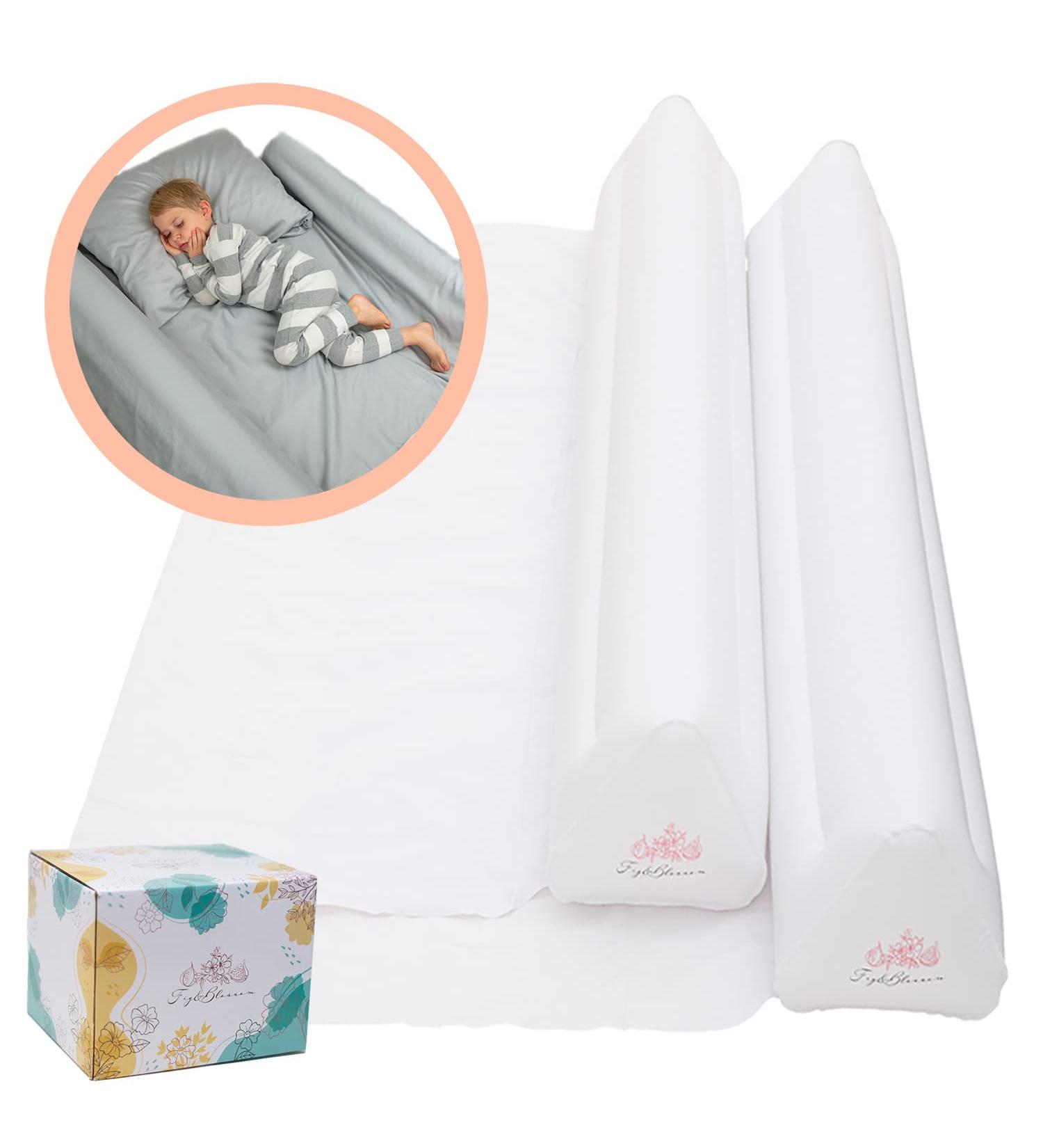 Inflatable Bed Rail for Toddlers - 2-Pack Travel Bed Bumpers with Pump - Safety Flaps for King Queen Full Twin Toddler Size Beds - Buy Online on SooperMarket.com