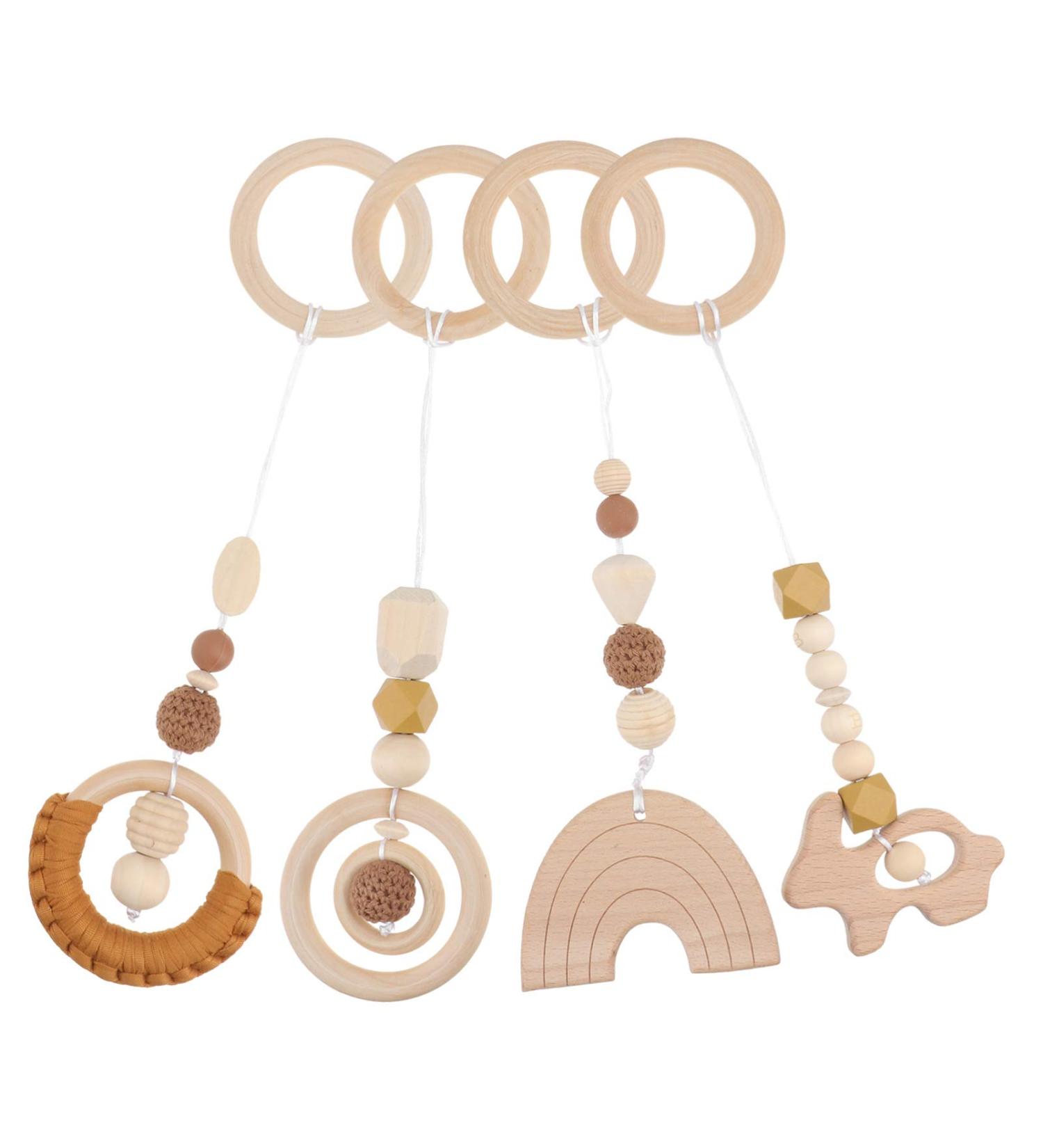 KESYOO 4Pcs Hanging Wooden Baby Toys Set for Play Gym and Teething - Baby Rattle Pendant Toy for Newborns - Light Brown - Buy Online on SooperMarket.com