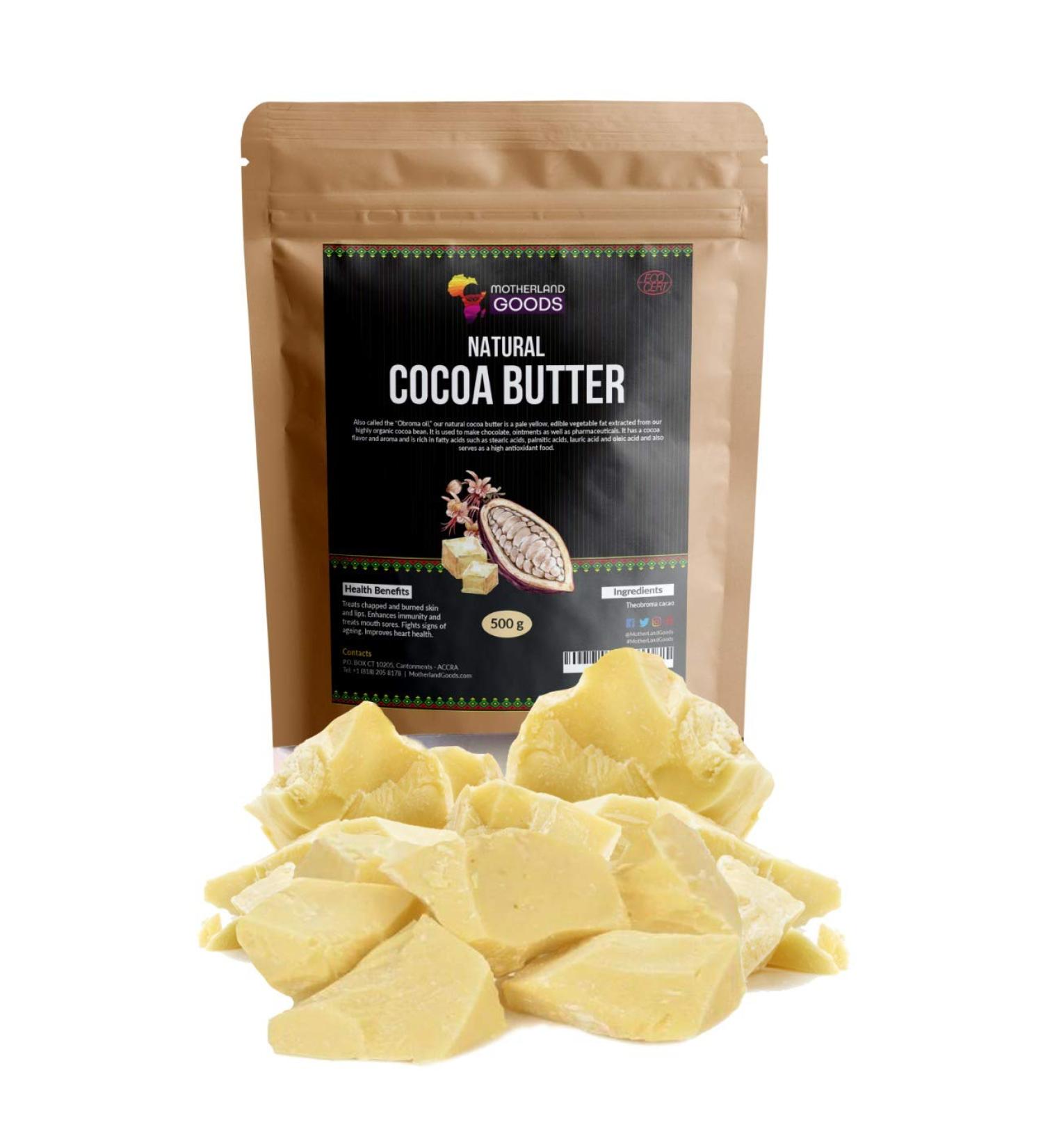 Motherland Goods Natural Cocoa Butter Chunks   Ultimate Raw Body Butter   Perfect for DIY and Craft Projects   Organic Butter Keep Scars Away   Premium Raw Butter From Ghana  West Africa (16 Oz) Bag 1 Pound (Pack of 1)