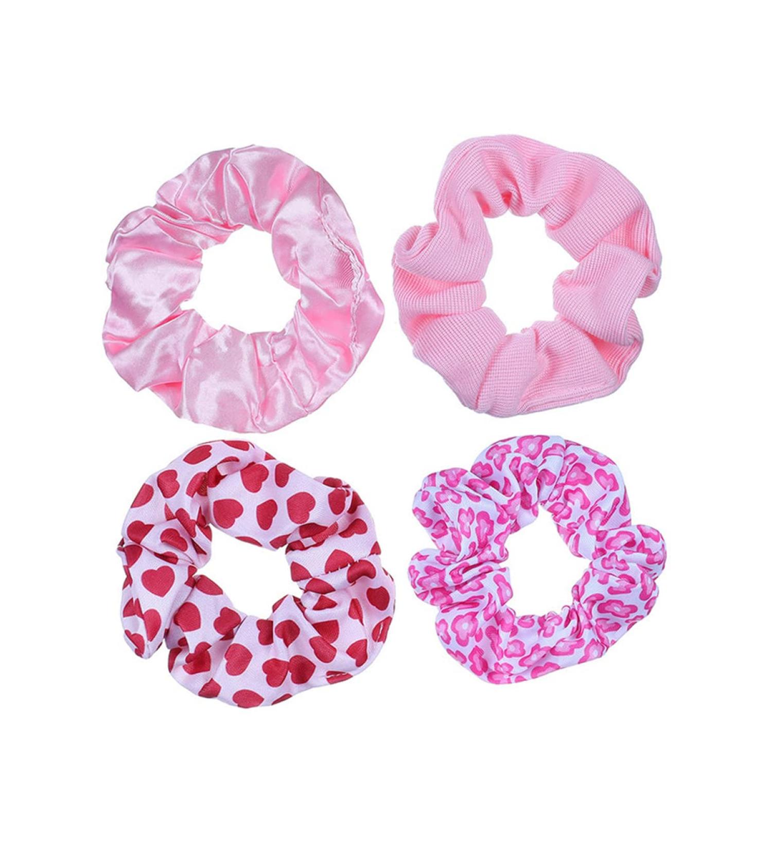 Valentine Pink Hair Scrunchies Set - 4pcs Galentine Hair Ropes & Ties | JHV31 - Buy Online on SooperMarket.com