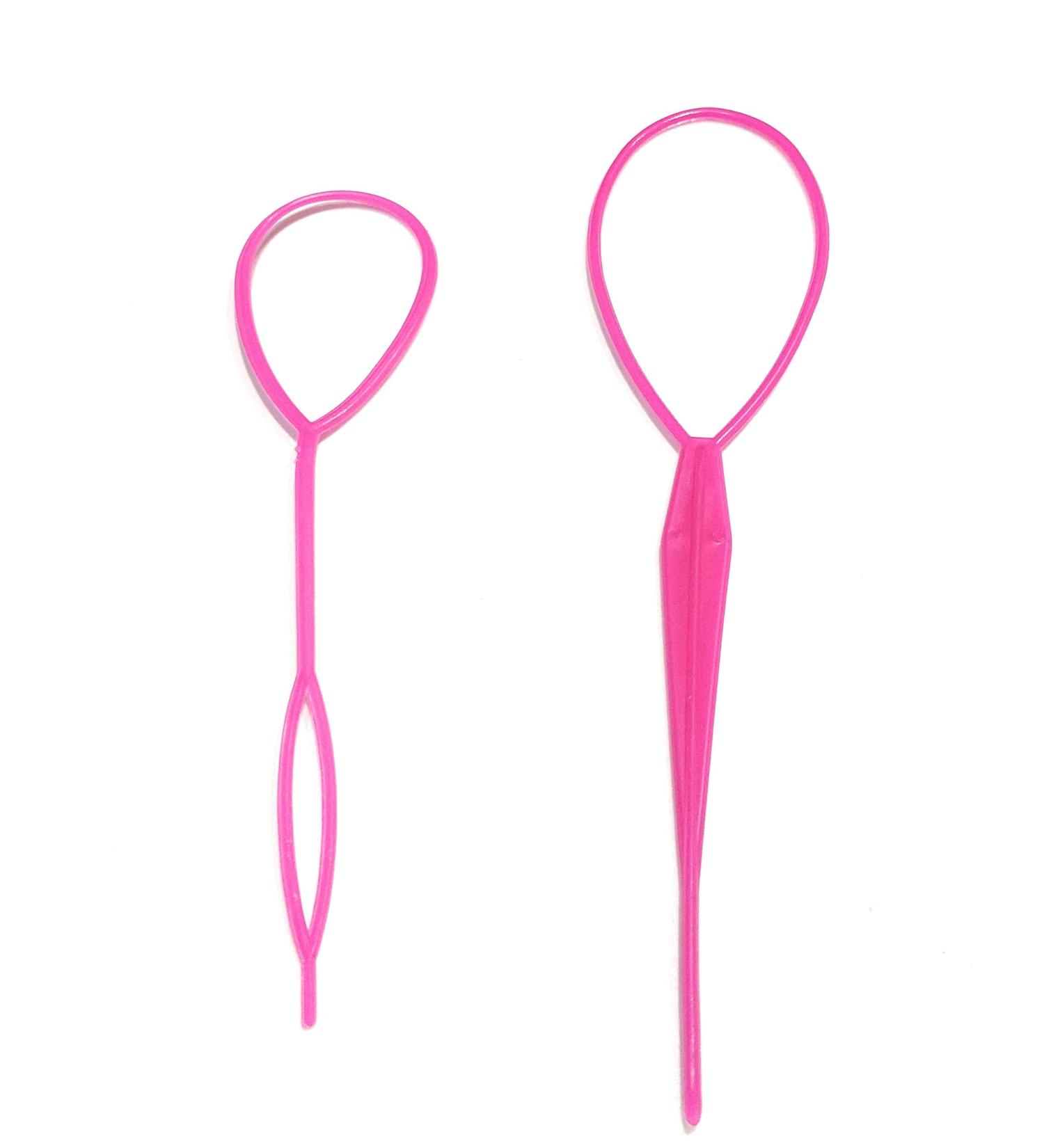 ruech 2 Topsy Tail French Braid Loop Hair Braid Ponytail Maker Hair Styling Tools Ponytail Creator Plastic Loop Hair Accessories (Pink)