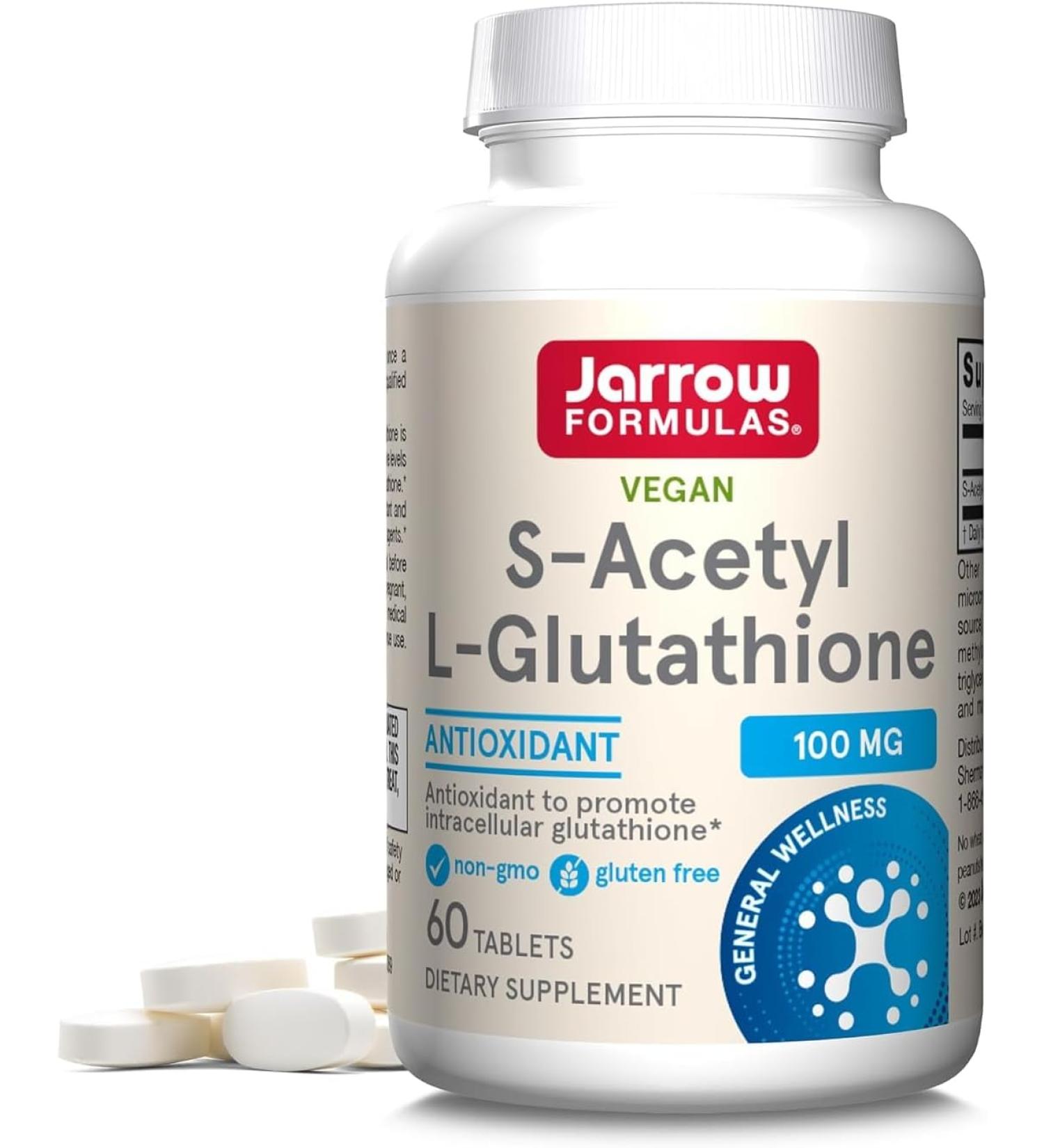 Jarrow Formulas S-Acetyl L-Glutathione 100 mg - 60 Tablets for Enhanced Antioxidant Support - Buy Online on SooperMarket.com