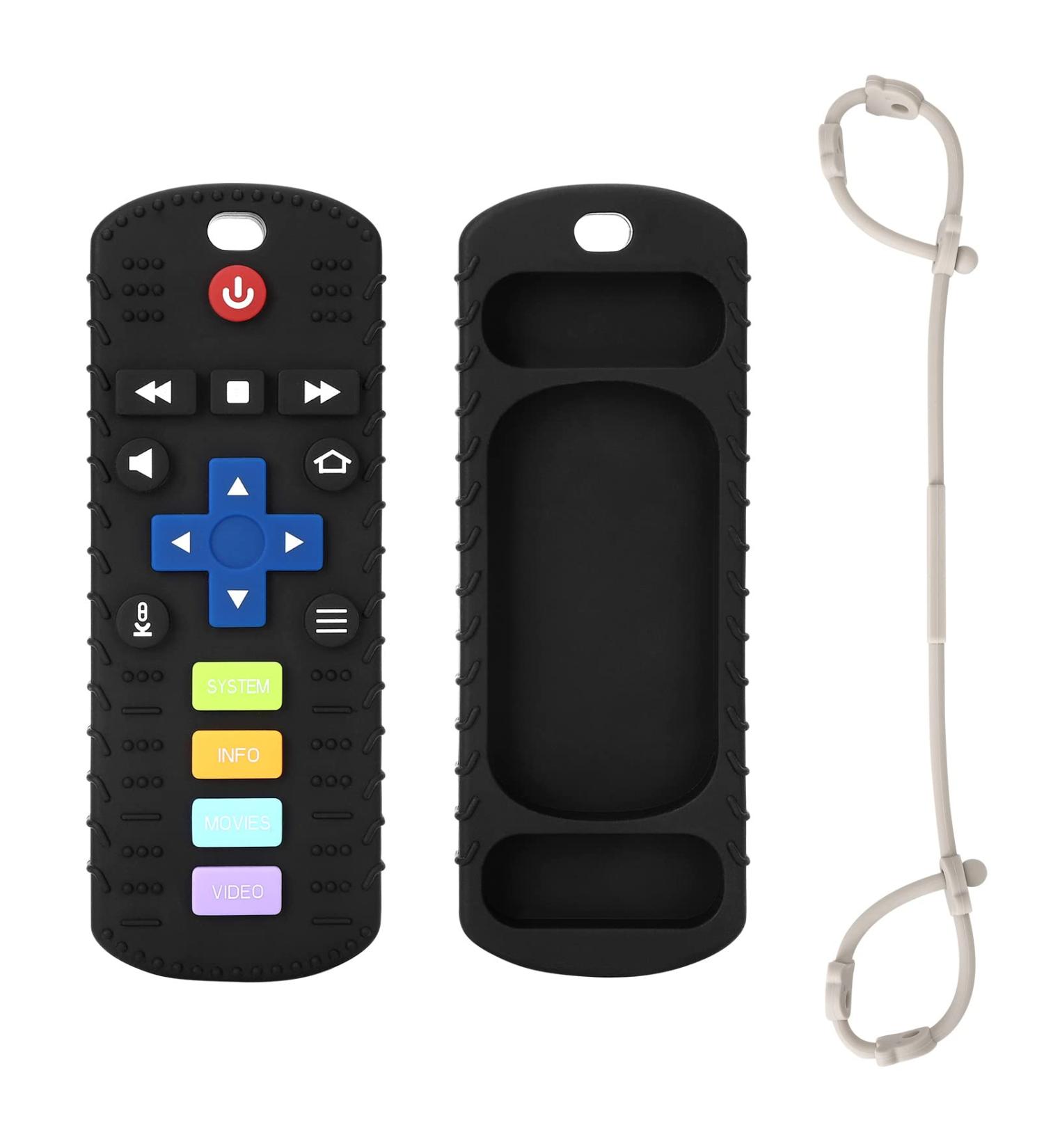 Eoopoon Silicone TV Remote Control Baby Teething Toy | BPA Free Teether for Babies 3-18 Months | Soft Chew Toy for Boys and Girls - Black - Buy Online on SooperMarket.com