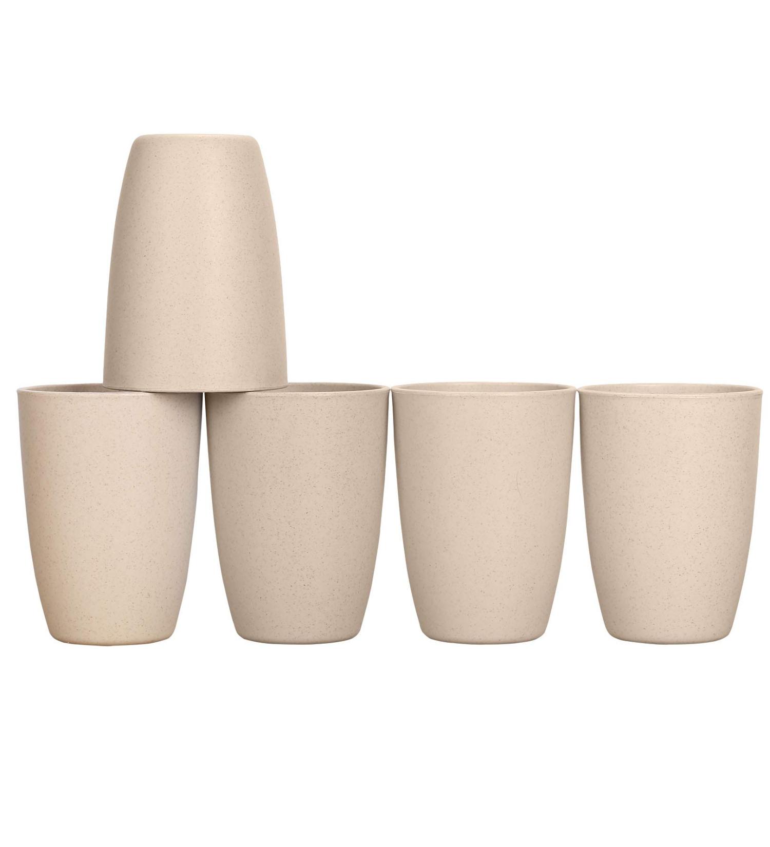 LuckyZone Wheat Straw Unbreakable Cup Set (12 oz, Pack of 5) | Dishwasher Safe & BPA Free - Eco-Friendly Drinking Glasses(Beige) - Buy Online on SooperMarket.com