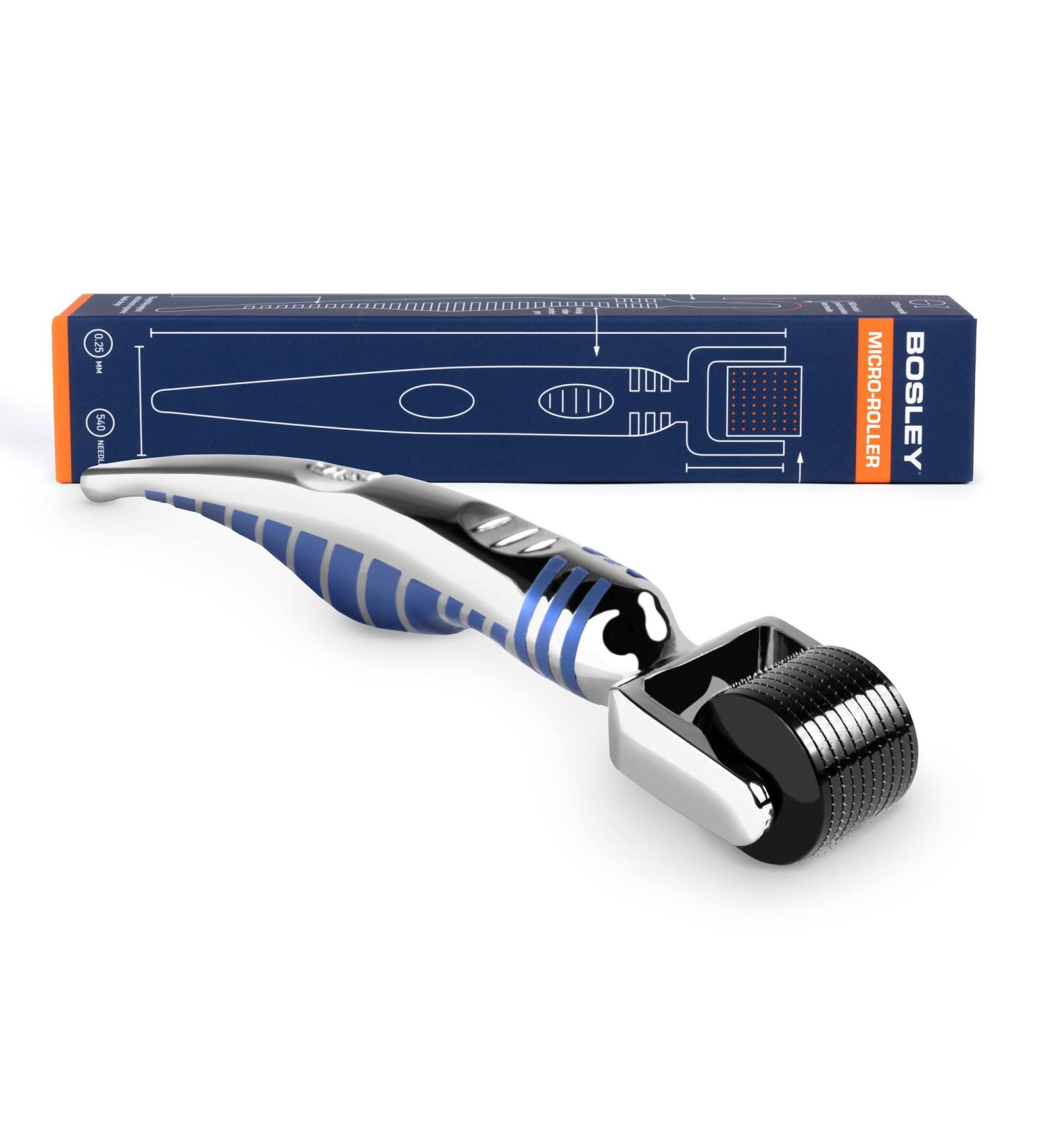 Bosley Micro-Roller for Hair Growth | 0.25mm Stainless Steel Needles | Beard, Scalp & Facial Stimulator | Anti-Slip Handle | Exfoliating Derma Roller - Buy Online on SooperMarket.com
