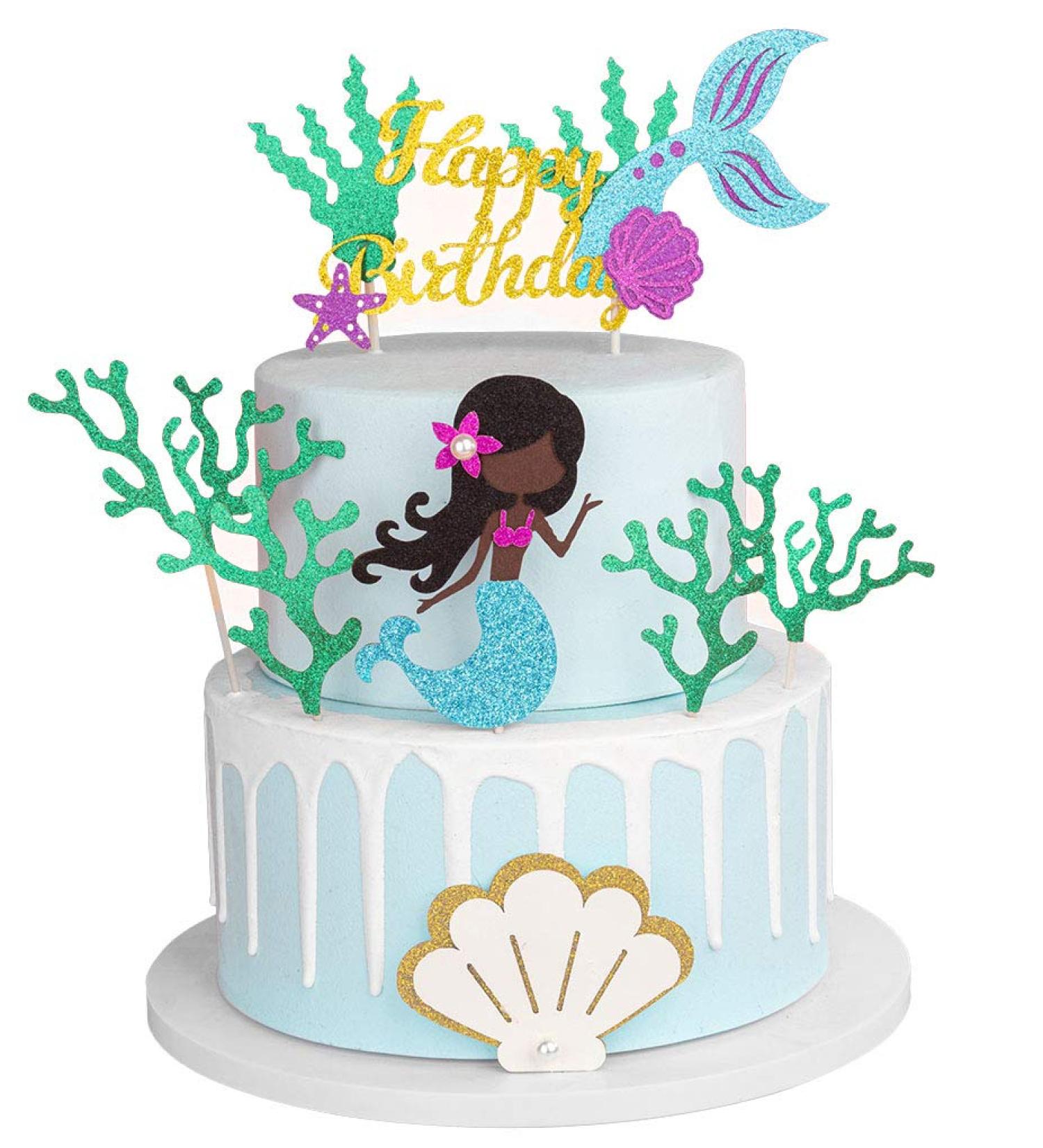 Glitter Mermaid Theme Birthday Cake Topper with Seaweed and Mermaid Cake Cupcake Toppers for Girls Mermaid Themed Birthday Cake Party Decorations. Black - Buy Online on SooperMarket.com