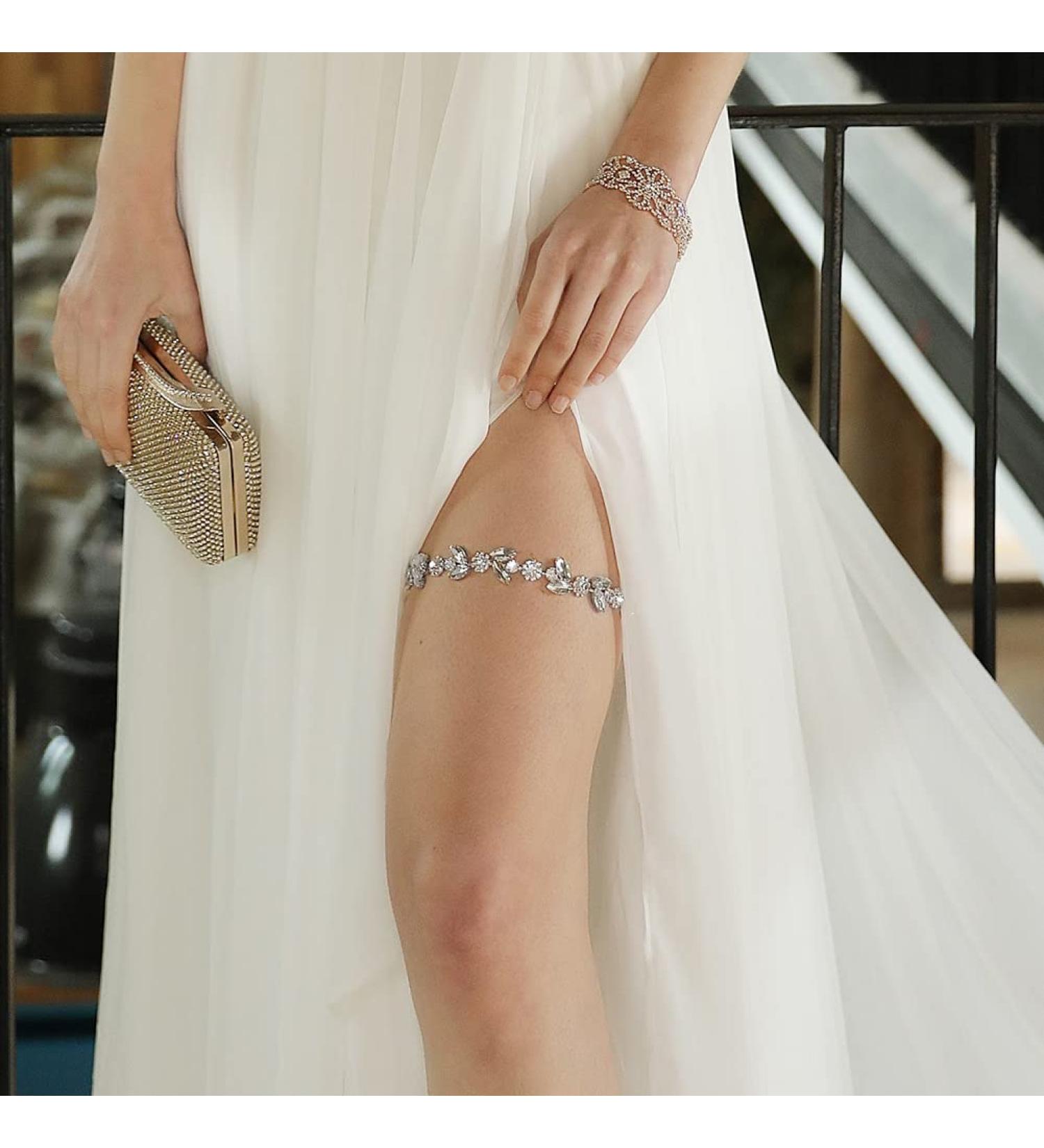 BETHYNAS Shiny Wedding Bridal Garter - Handmade Gemstone Thigh Chain for Brides - Stretchy Thigh Belt for Women (Style 2) - Buy Online on SooperMarket.com