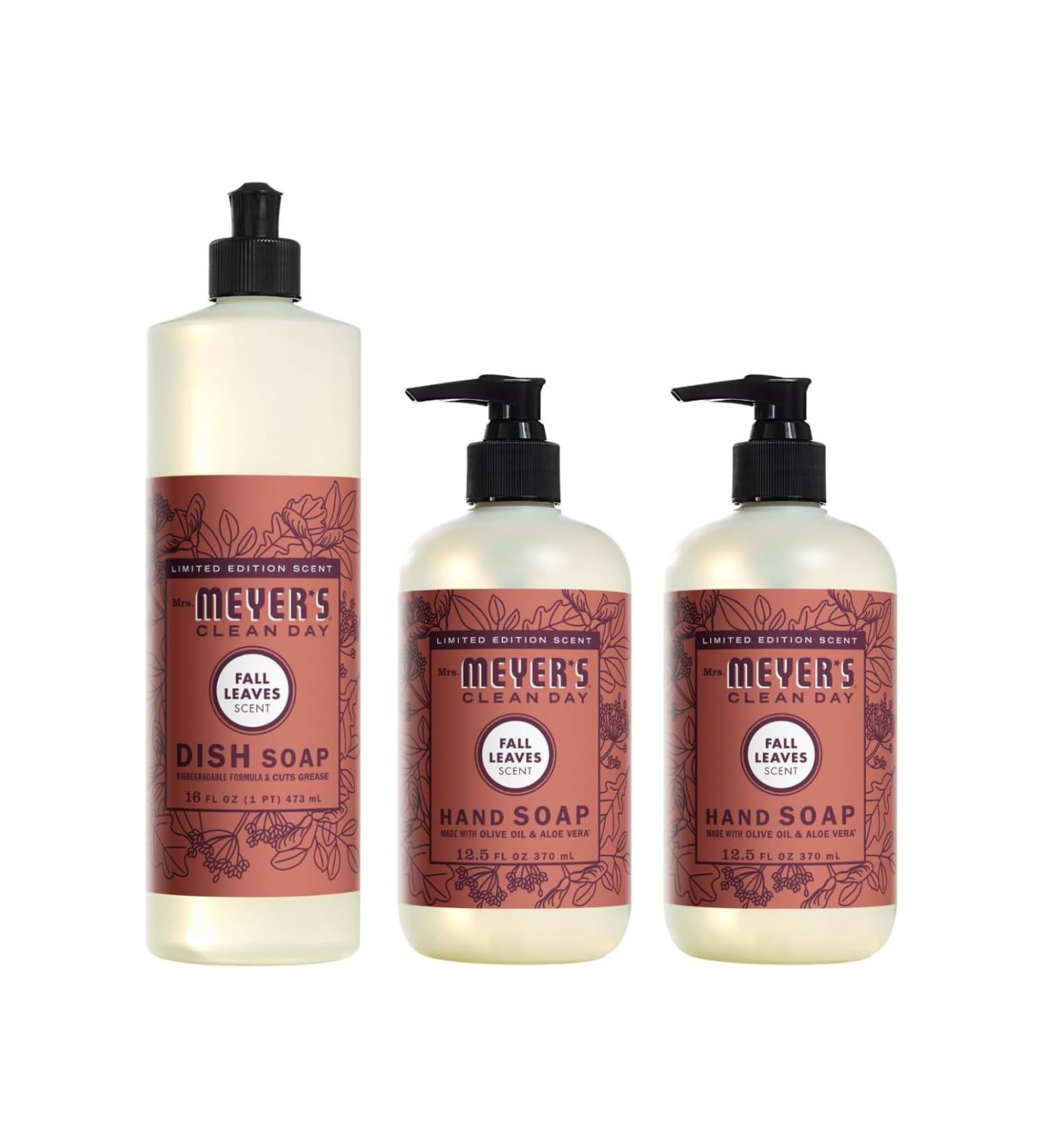 Mrs. Meyer's Clean Day Variety - Fall Leaves Hand Soap & Dish Soap Set | 12.5 OZ & 16 OZ | International Shipping Available - Buy Online on SooperMarket.com