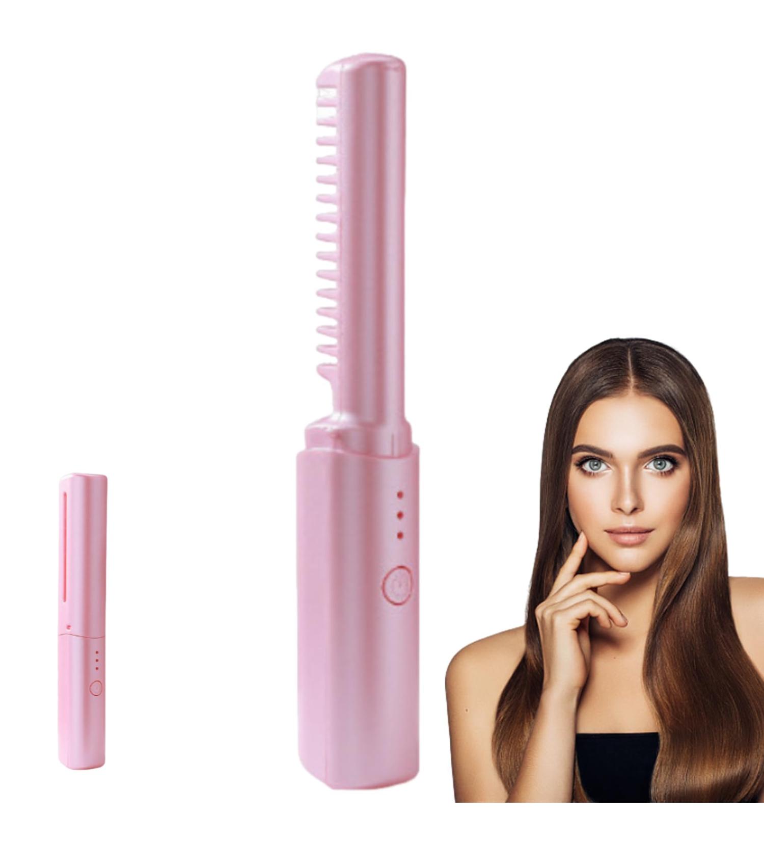 Portable Mini Hair Straightener Brush - Cordless USB Rechargeable 3 Adjustable Temperatures Anti-Scald All Hair Types | International Shipping - Buy Online on SooperMarket.com