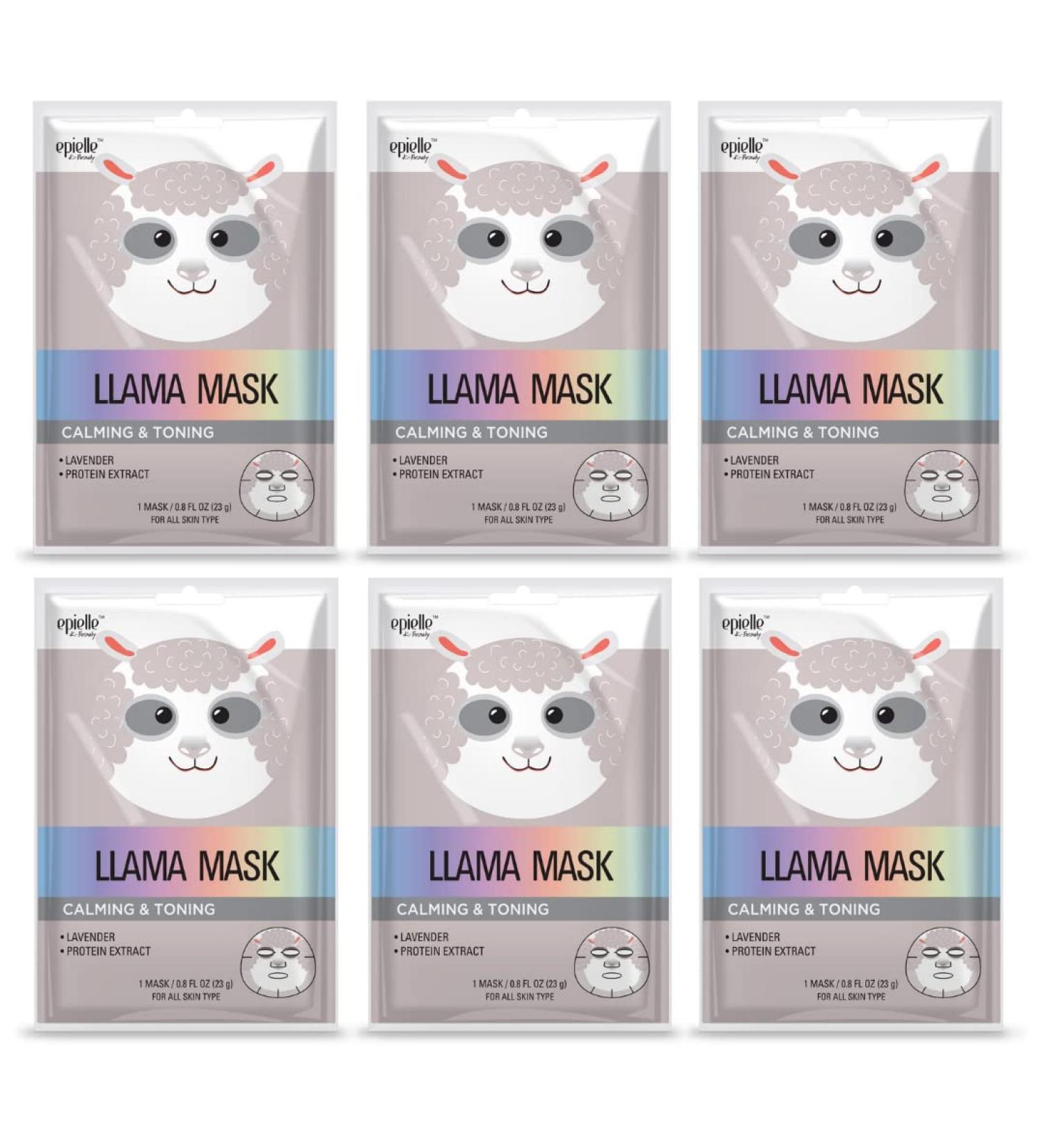 Epielle Llama Character Skincare Sheet Masks - Animal Spa Mask for All Skin Types | Spa Gifts for Women, Birthday & Slumber Party Gifts | 6 Count - Buy Online on SooperMarket.com