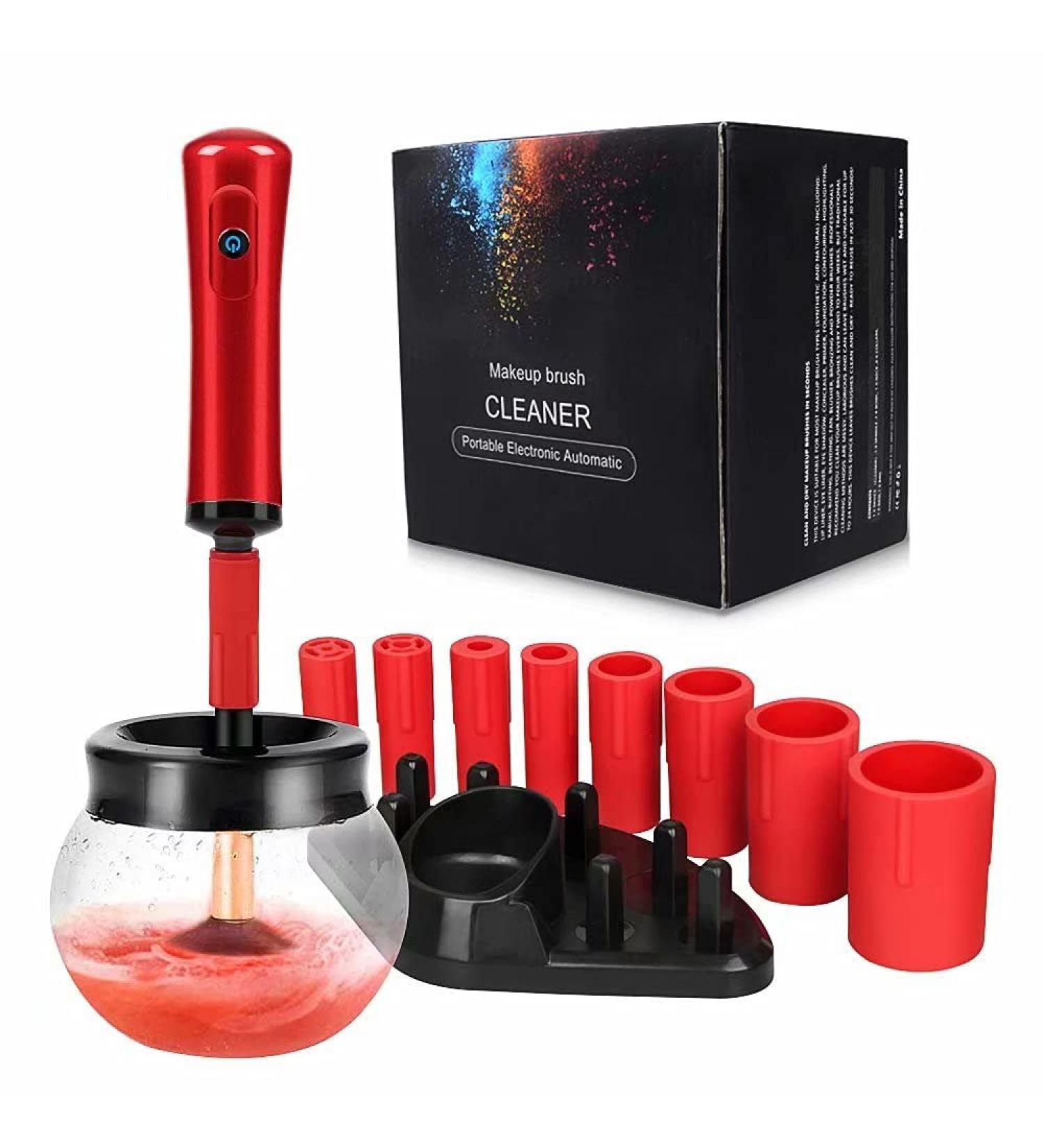 Automatic Electric Makeup Brush Cleaner & Dryer - 8 Sizes Quick Clean & Dry in Seconds - Suitable for All Brushes - Red - Buy Online on SooperMarket.com