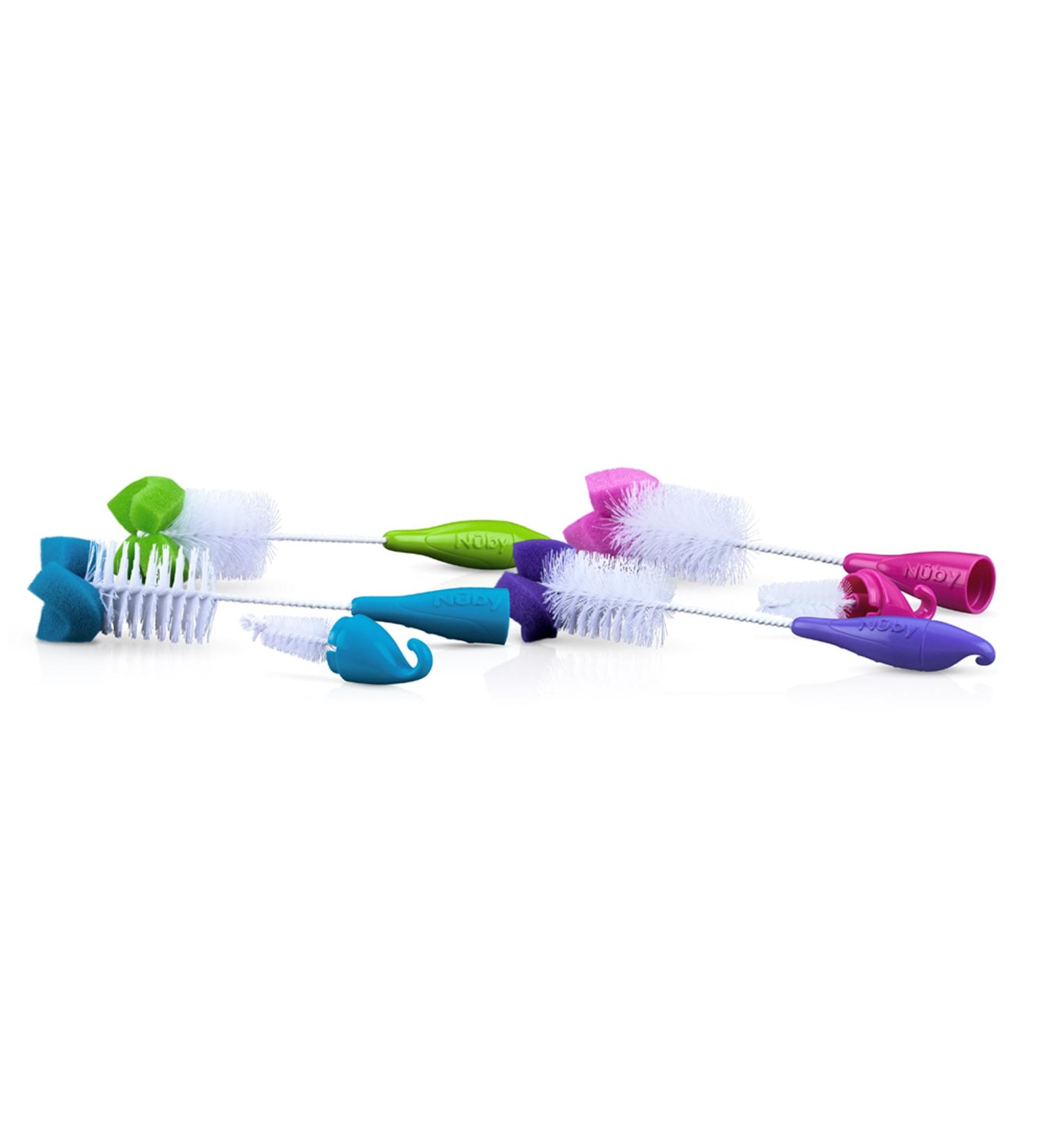 Nuby 2-Pack Bottle and Nipple Brush with Sponge Tip - Fuchsia/Purple (2 Count) - Buy Online on SooperMarket.com