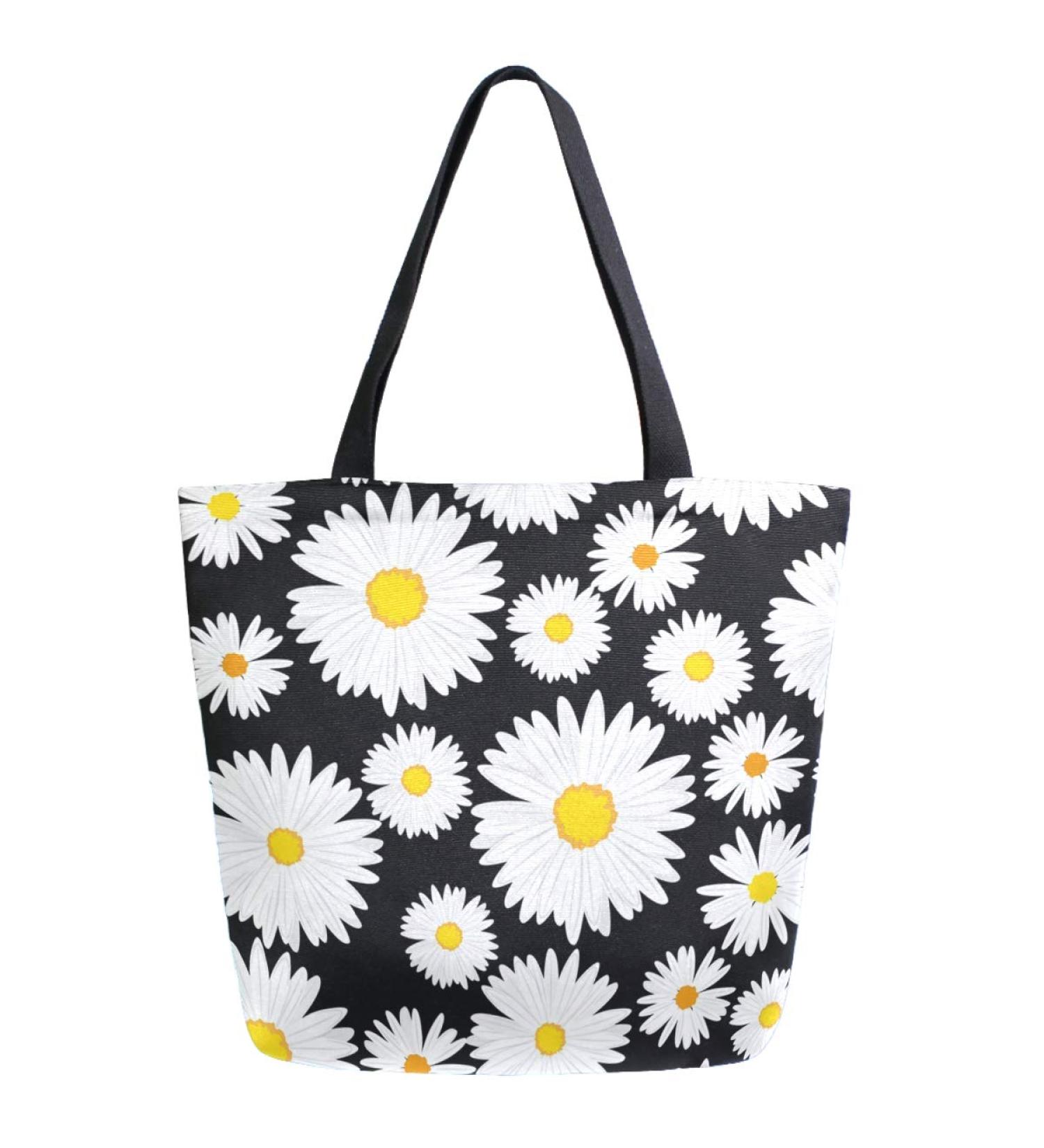Chic Daisy Flowers Extra Large Canvas Tote Bag for Gym, Beach & Travel - Buy Online on SooperMarket.com