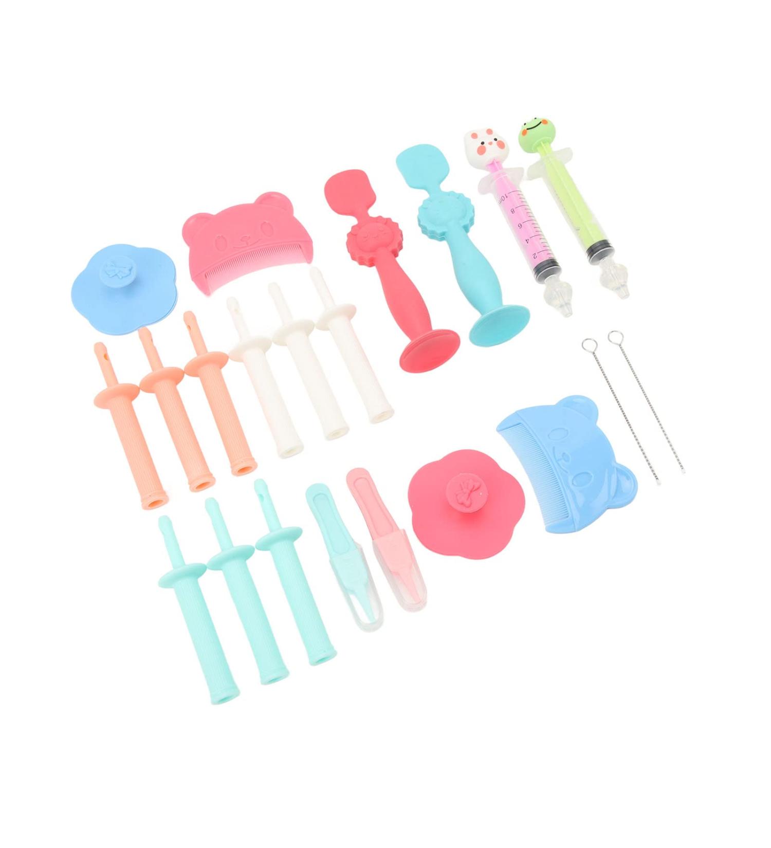 Newborn Grooming Kit - 21Pcs Nasal Aspirator, Gas Reliever, Tweezers, & Medicine Brushes - Lightweight Silicone - Perfect Home Gift - Buy Online on SooperMarket.com