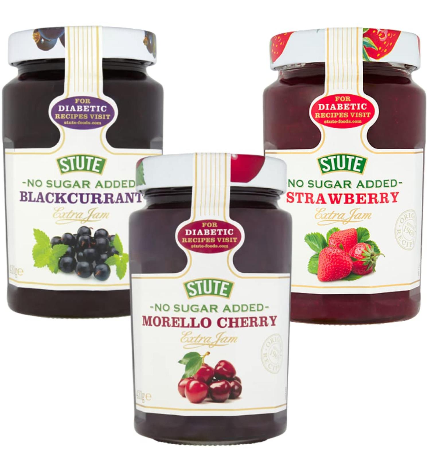 Diabetic Jam Bundle with Stute Diabetic Strawberry Jam 430g Blackcurrant Jam 430g & Morello Cherry Jam 430g (3 Pack) - Buy Online on SooperMarket.com