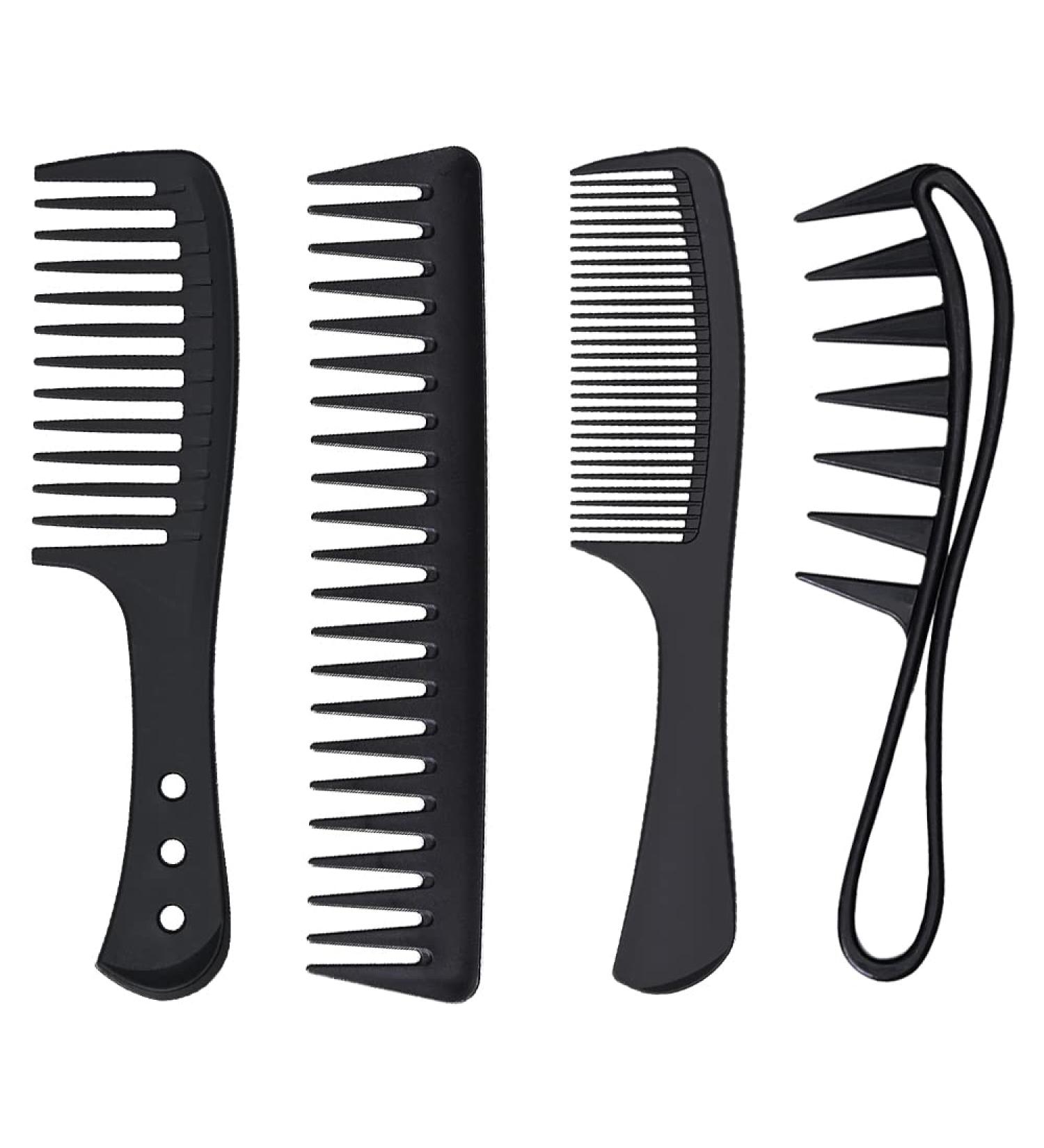 4 Pcs Wide Tooth Comb Professional Hair Comb Set Large Tooth Curl Comb Shark Teeth Black Styling Comb for Parting Teasing Styling Curly Hair Women Men - Buy Online on SooperMarket.com