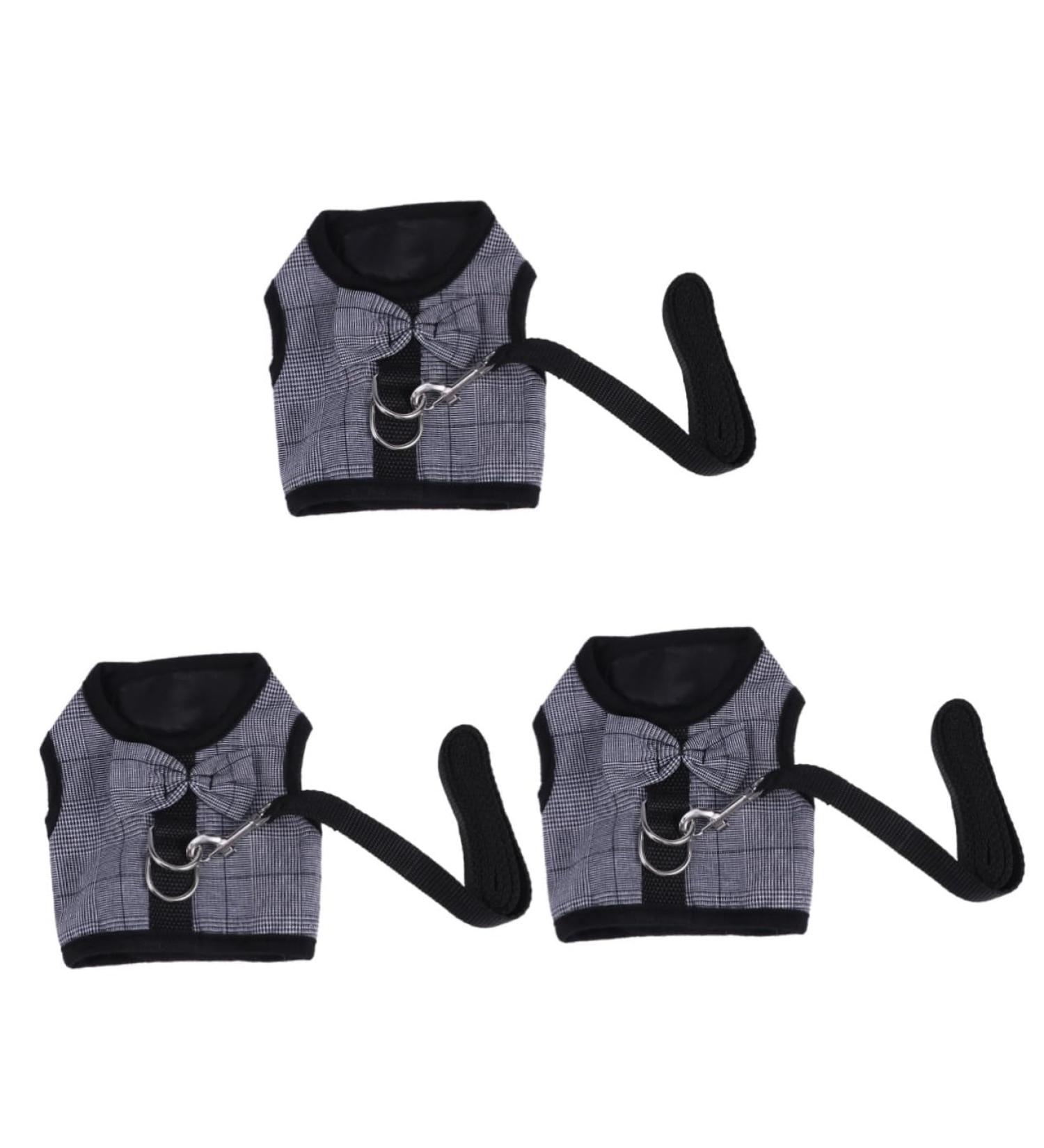 Minkissy 3pcs Bunny Vest Dress for Small Animals | Guinea Pig & Hedgehog Clothes | Soft Ferrope Harness & Lead Vest | Gray & Black - Buy Online on SooperMarket.com