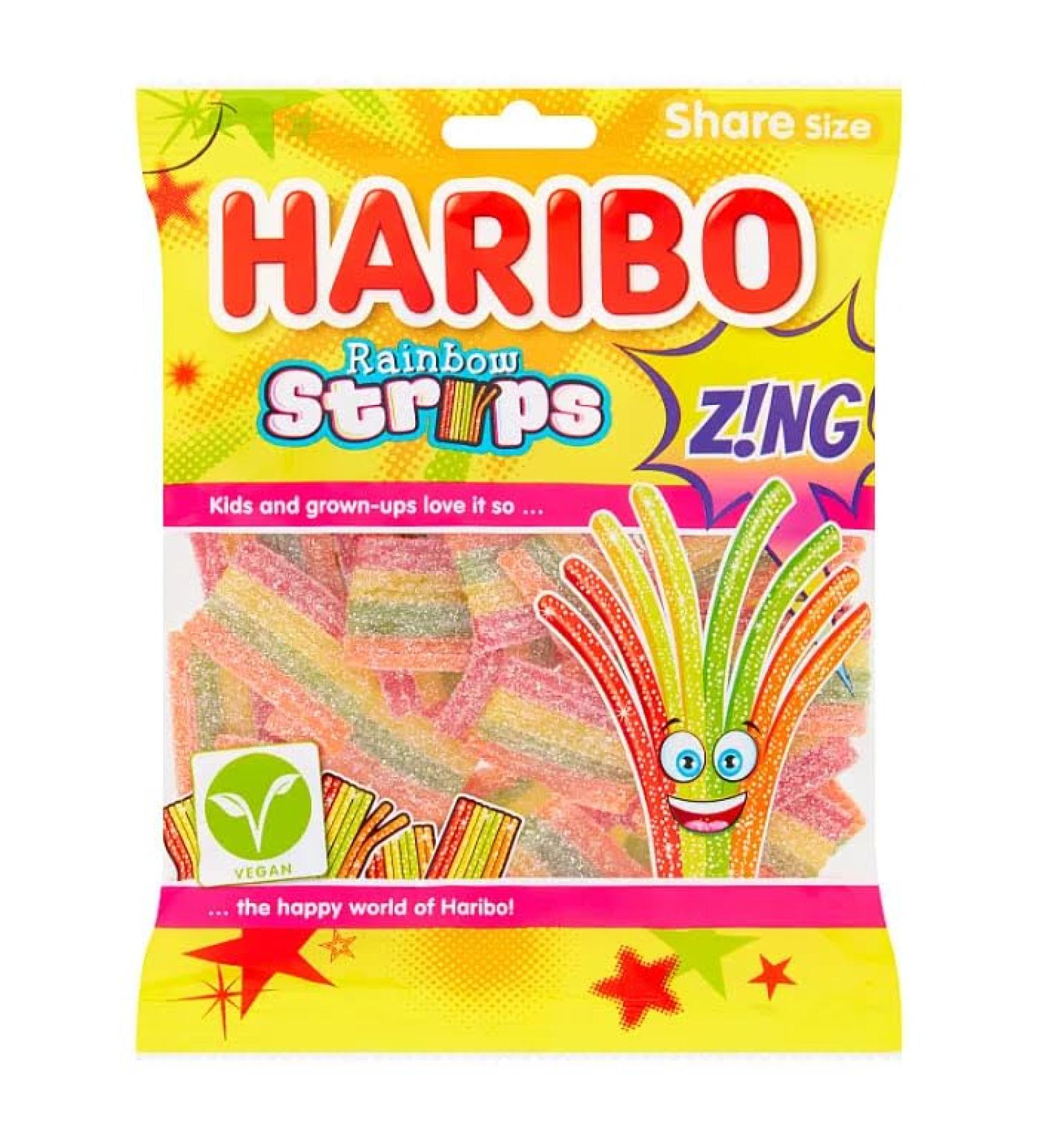 Rainbow Strips Zing Gummy Fizzy Belts - Strawberry, Apple, Lemon & Tropical - 260g (2 x 130g Share Bags) - Buy Online on SooperMarket.com