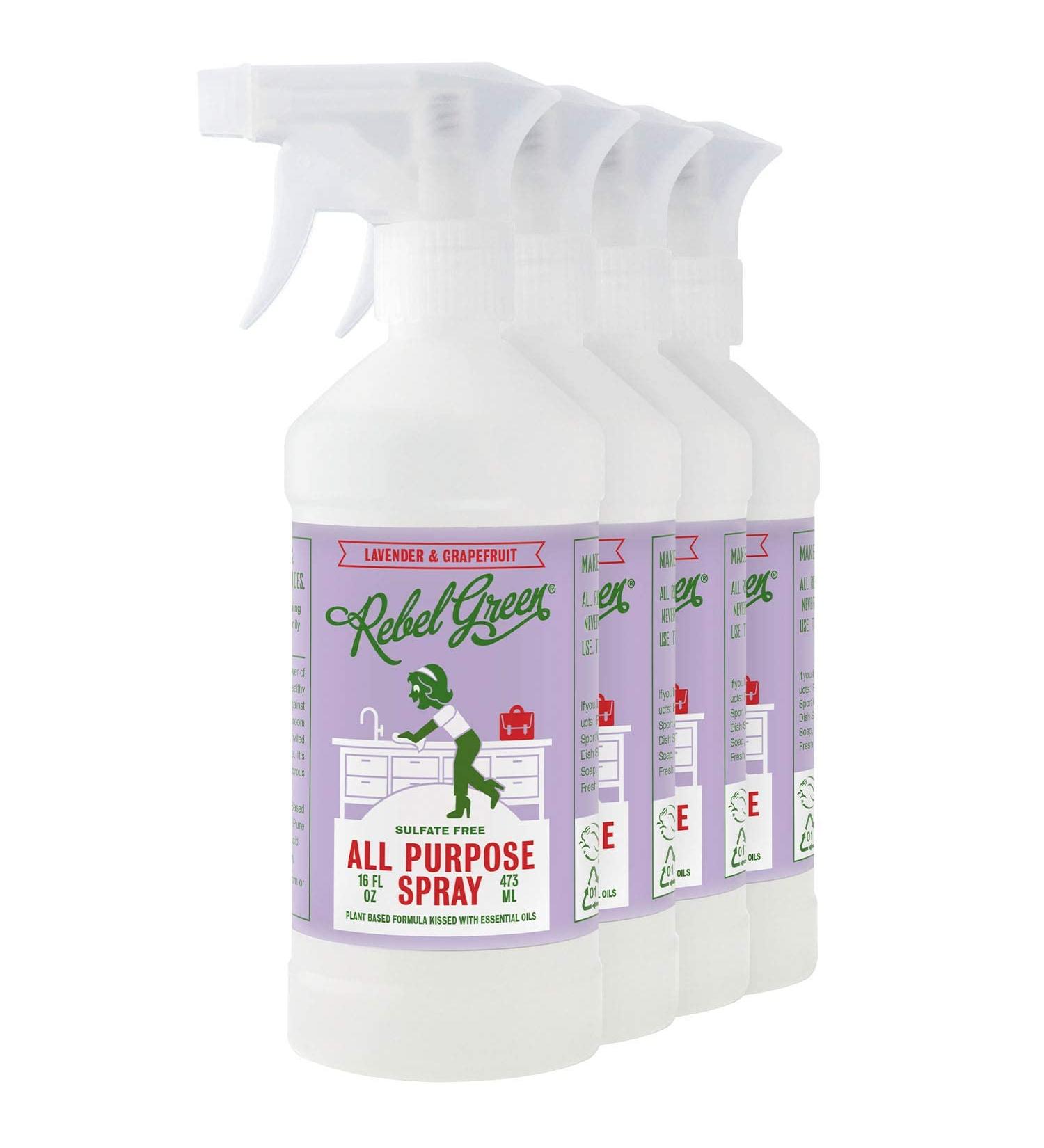 Rebel Green Natural All-Purpose Cleaning Spray | Kid & Pet Safe, Essential Oil Multi-Surface Cleaner | Lavender & Grapefruit Scent | 4 Pack (16 oz) - Buy Online on SooperMarket.com