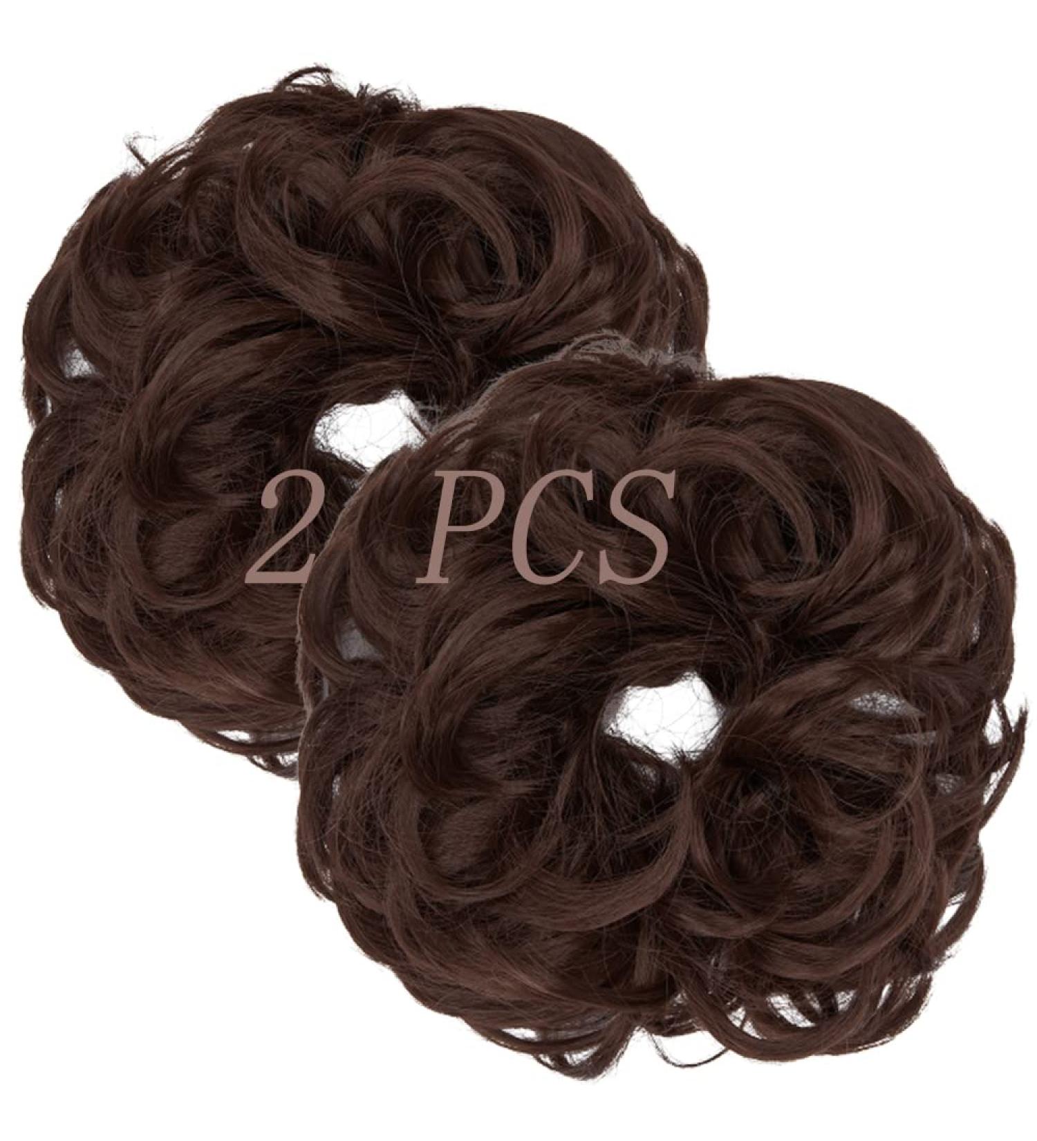 OMGREAT 2PCS Dark Auburn Updo Messy Hair Buns Curly Wavy Ponytail Extensions - Buy Online on SooperMarket.com