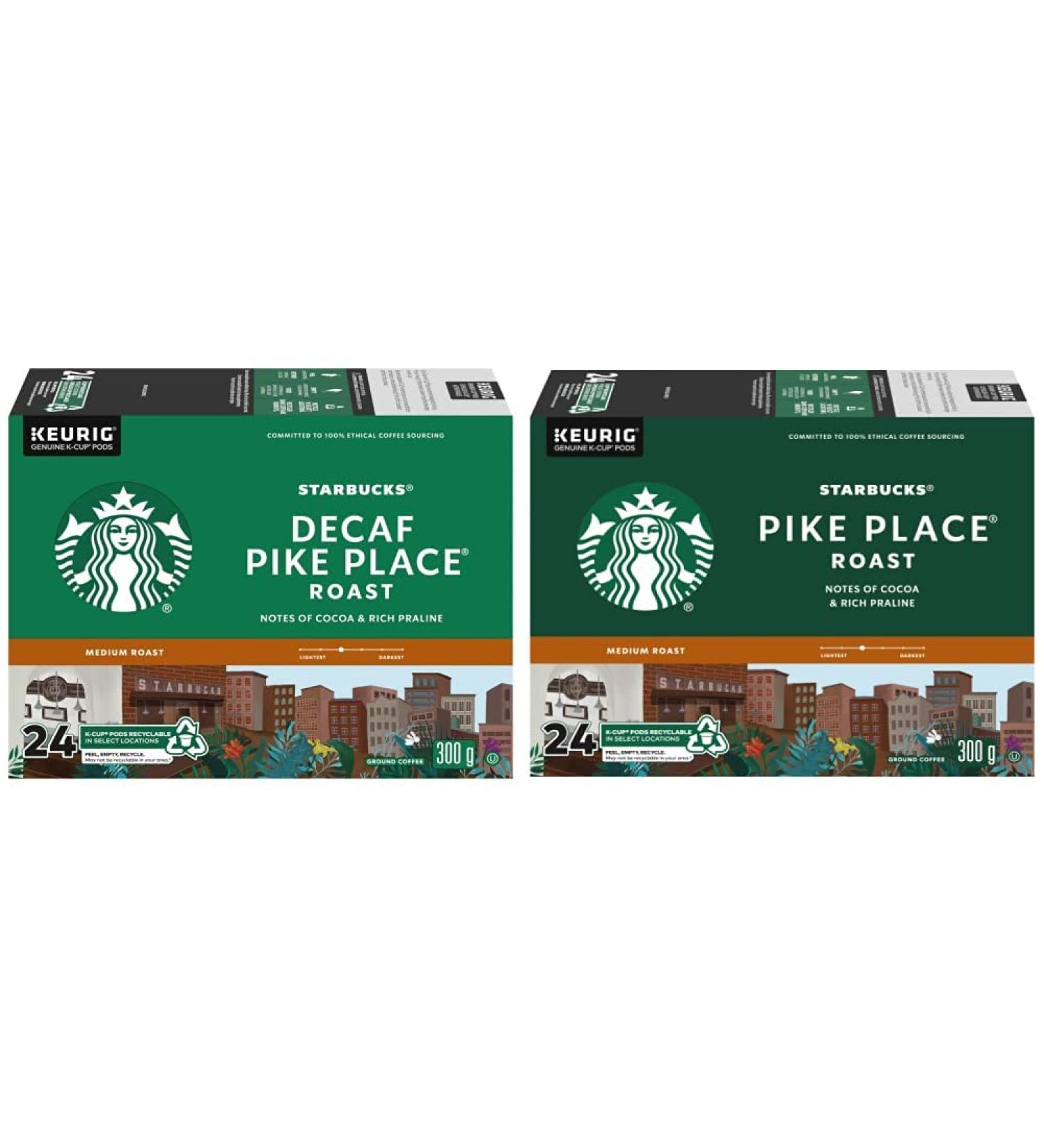 STARBUCKS PIKE PLACE Decaf Roast Medium Roast Ground Coffee K-CUP Pods 24 ct Box & Pike Place Medium Roast K-Cups Single Serve Keurig Compatible Coffee Pods for Keurig Brewers - 24 Capsules - Buy Online on SooperMarket.com