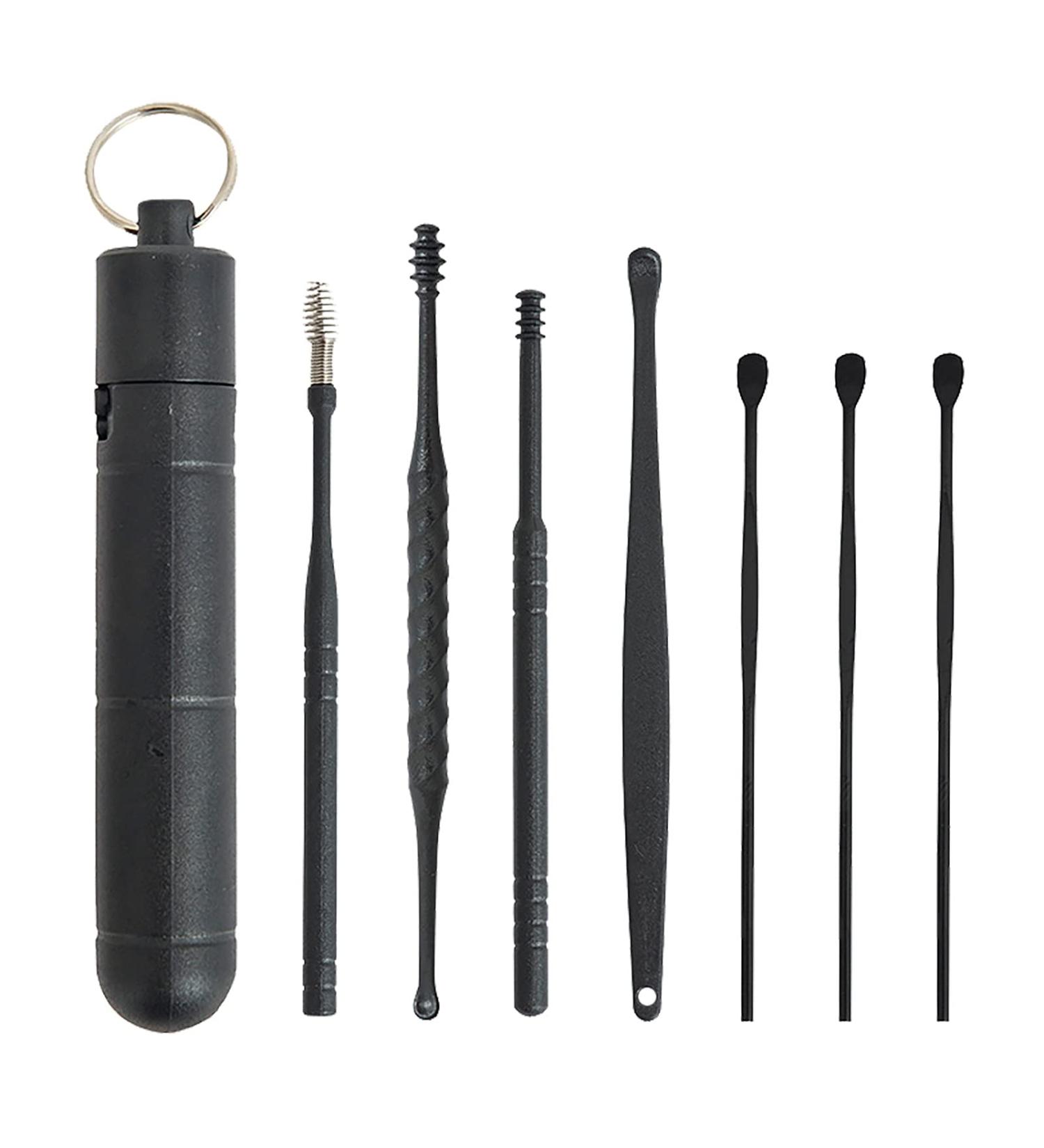 Palarn 7pcs Stainless Steel Ear Wax Cleaner Tool Set - Ear Curette & Earwax Removal Kit with Storage Box (Black) - Buy Online on SooperMarket.com