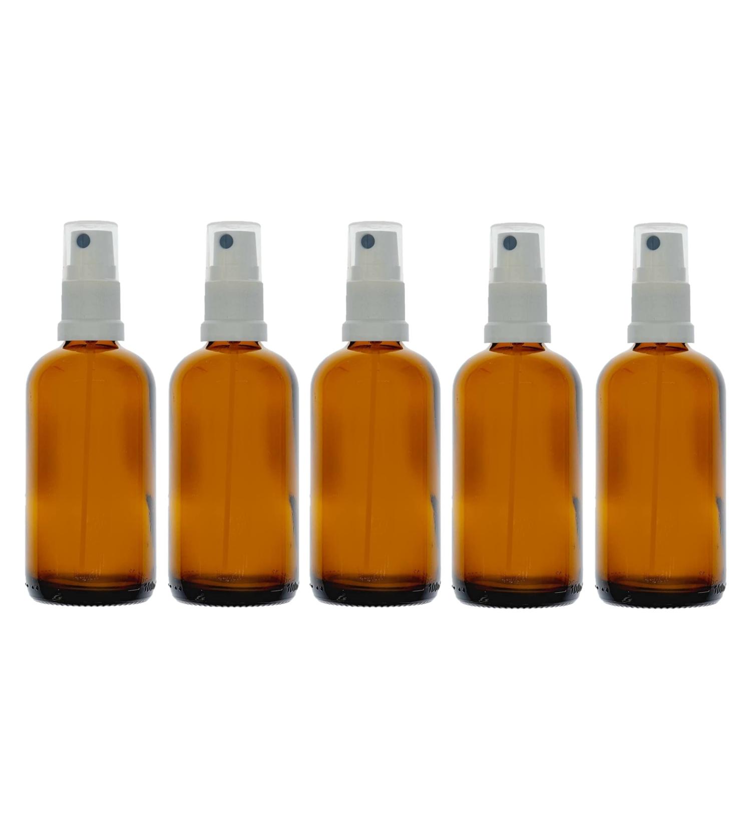 Buy 5 x 100ml Brown Glass Spray Bottles with Pump Atomizer & Protective Cap - Ideal for Essential Oils & DIY Projects | International Shipping Available - Buy Online on SooperMarket.com