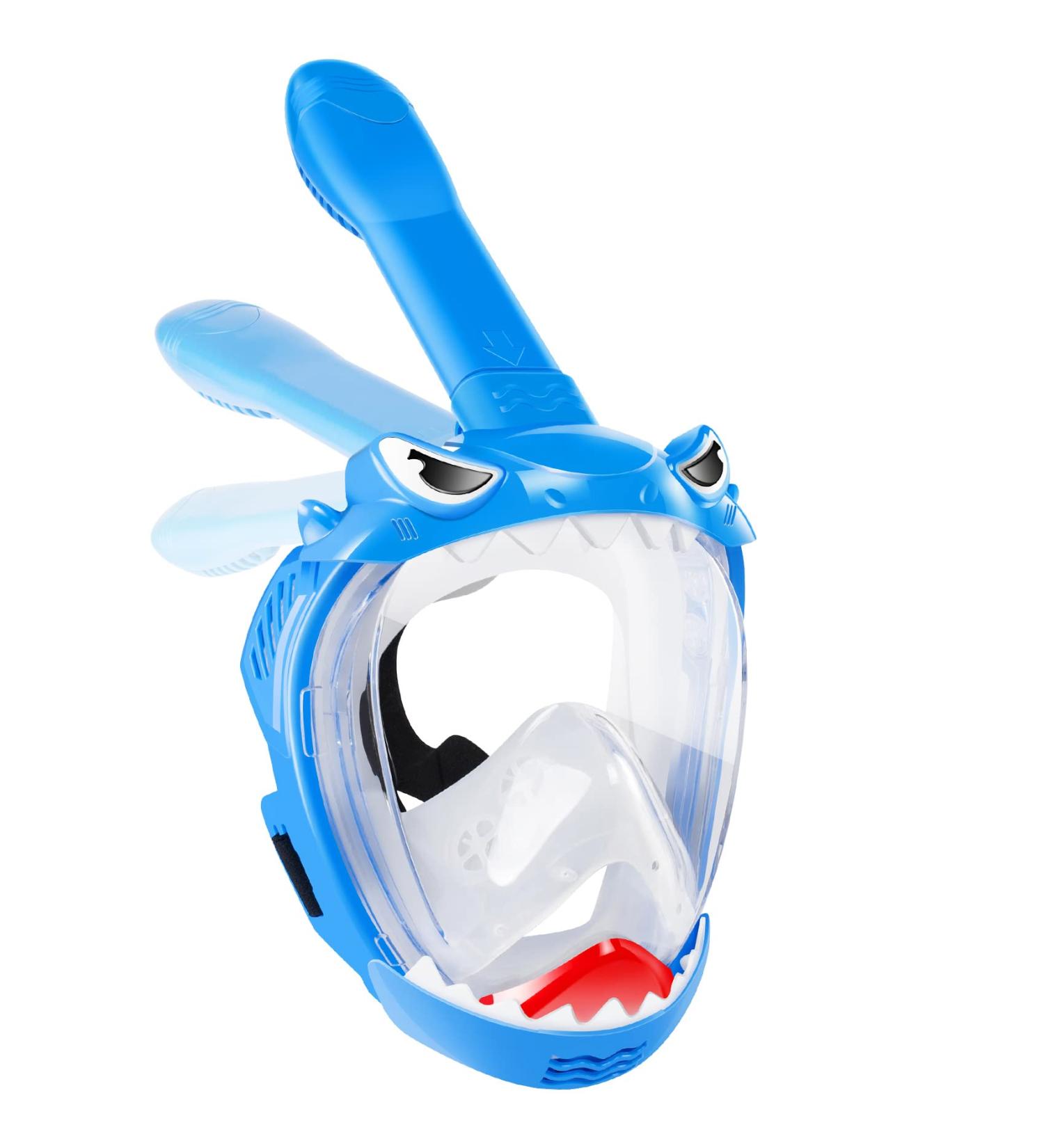 Kids Full Face Snorkel Mask Set - 180 Panoramic View, Anti-Leak/Anti-Fog, Blue - Safe & Foldable Snorkeling Gear for Kids/Adults - Buy Online on SooperMarket.com