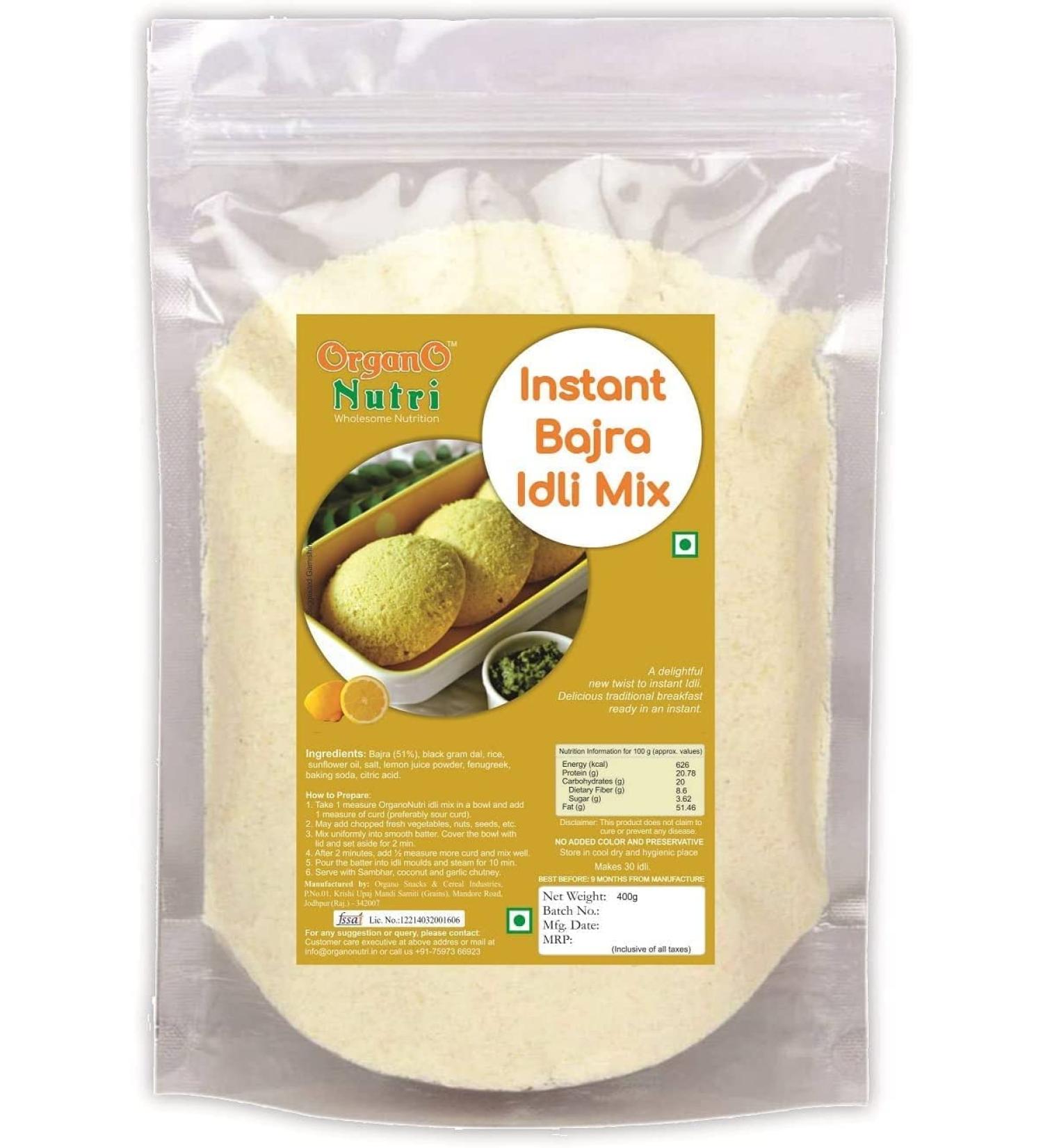 AOZA Organo Nutri Instant Bajra (Pearl Millet) Idli Mix 400g - Buy Online on SooperMarket.com