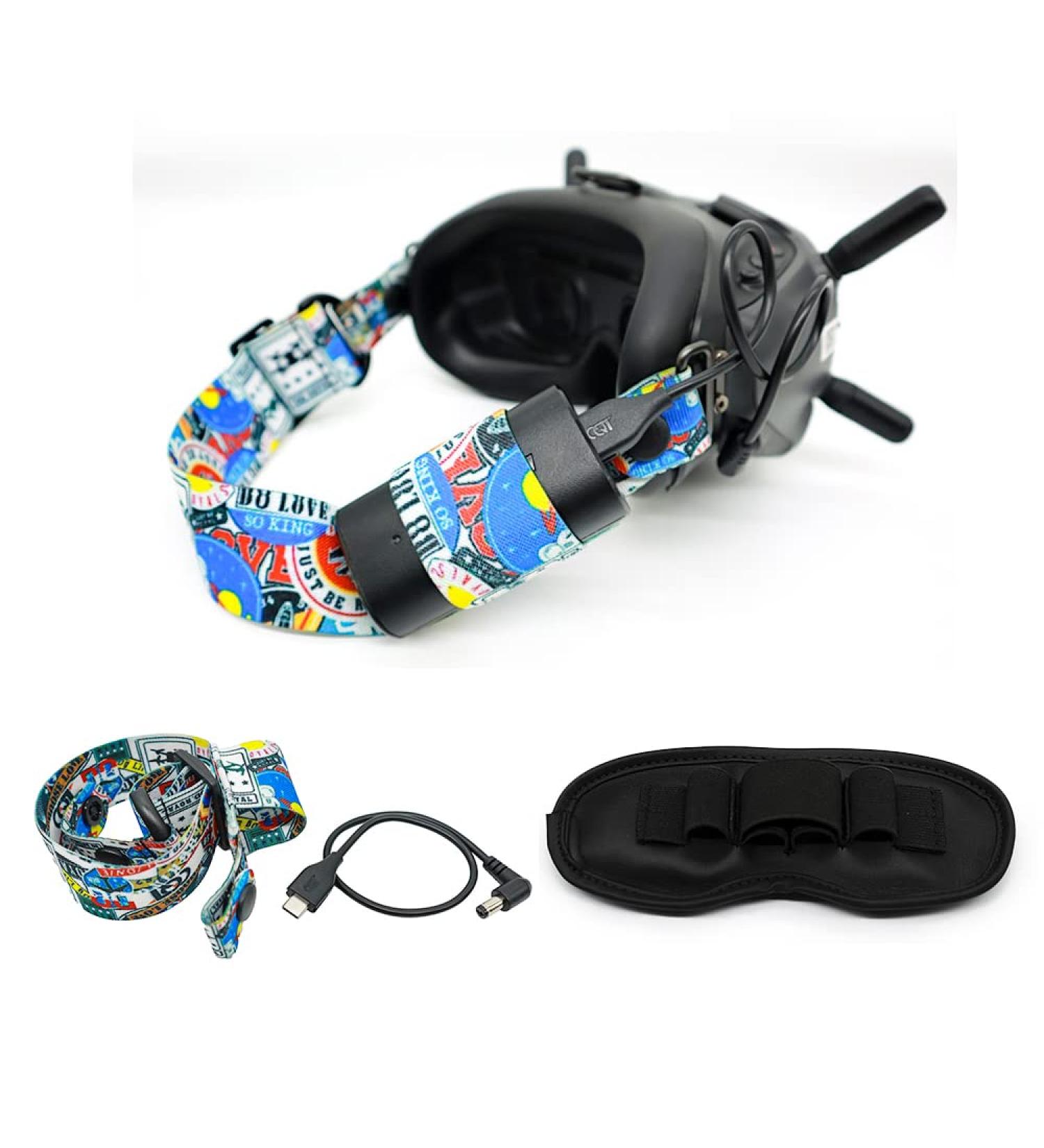Adjustable Detachable Head Strap for DJI FPV Goggles V2 - Graffiti Color Headband with 30cm Power Supply Line + 3 in 1 Storage Pad - Buy Online on SooperMarket.com