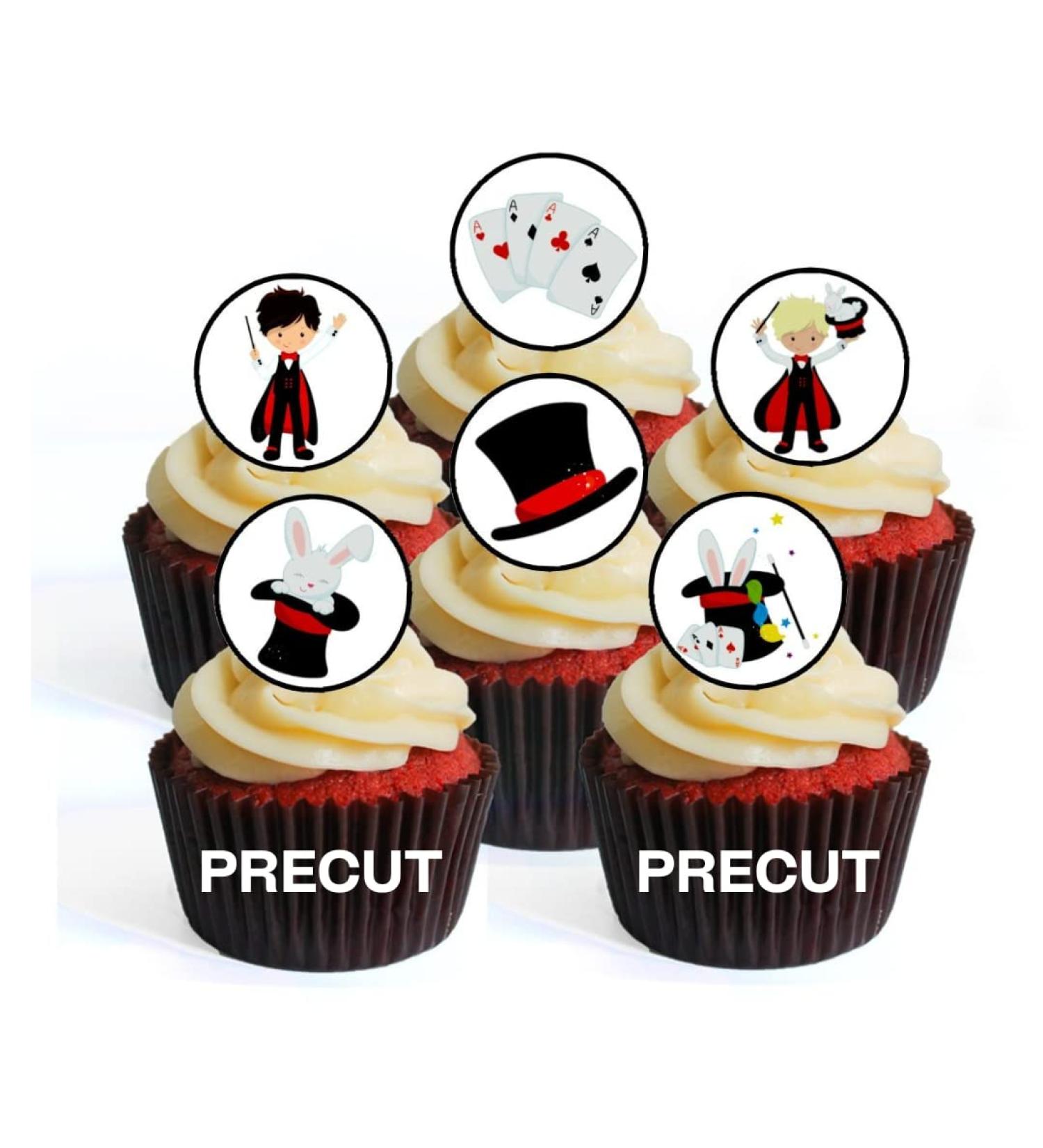 PRECUT 24 Magician Boy Theme Edible Cupcake Toppers - Premium Thickness SWEETENED VANILLA - Stand Up Disc Wafer Cake Decorations - Buy Online on SooperMarket.com