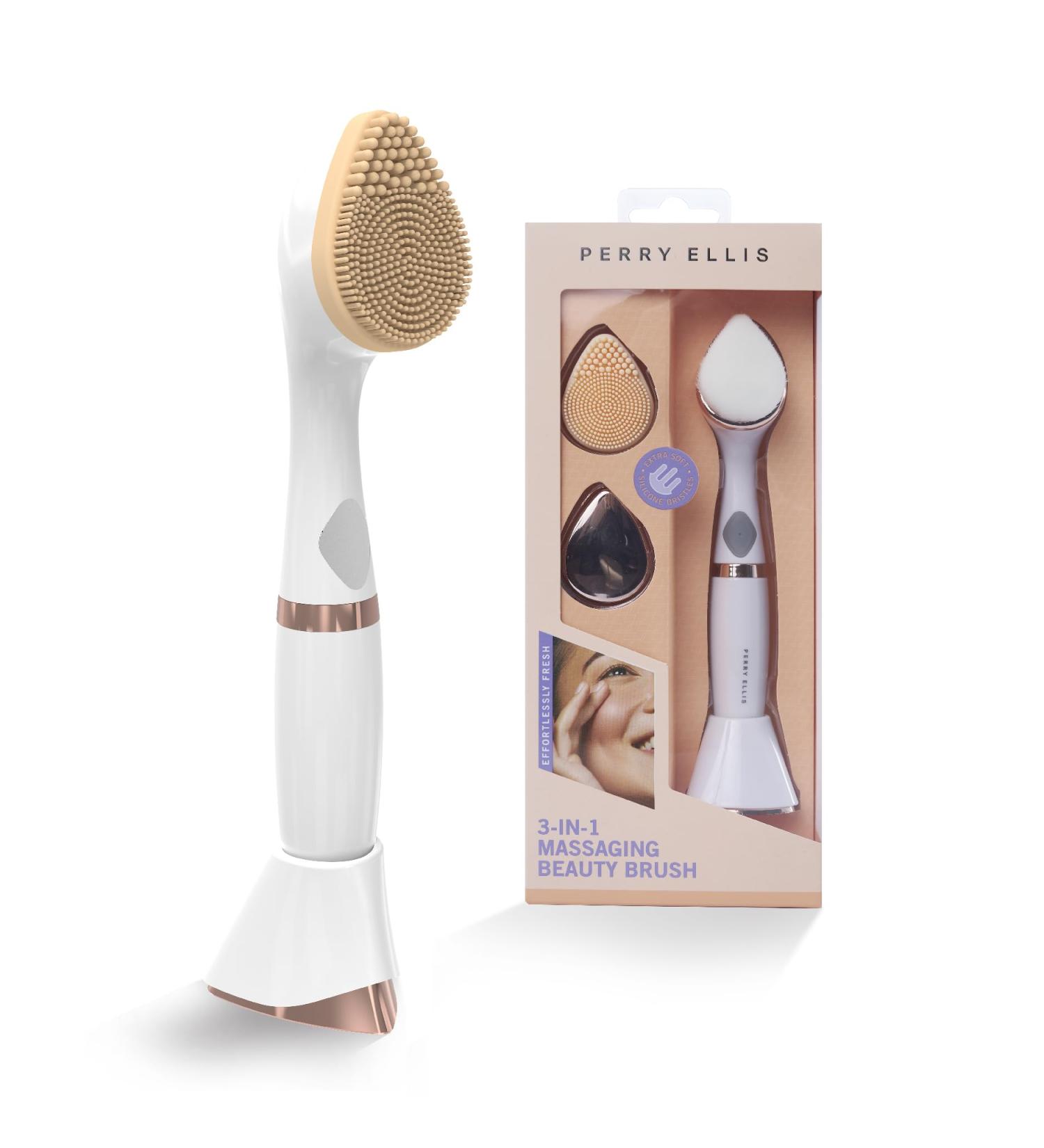 Perry Ellis 3-in-1 Massaging Beauty Brush for Women | Eye Massager & Facial Cleansing Brush | Battery Operated Skin Care Tool - 3 Modes for Makeup & Skincare - Buy Online on SooperMarket.com