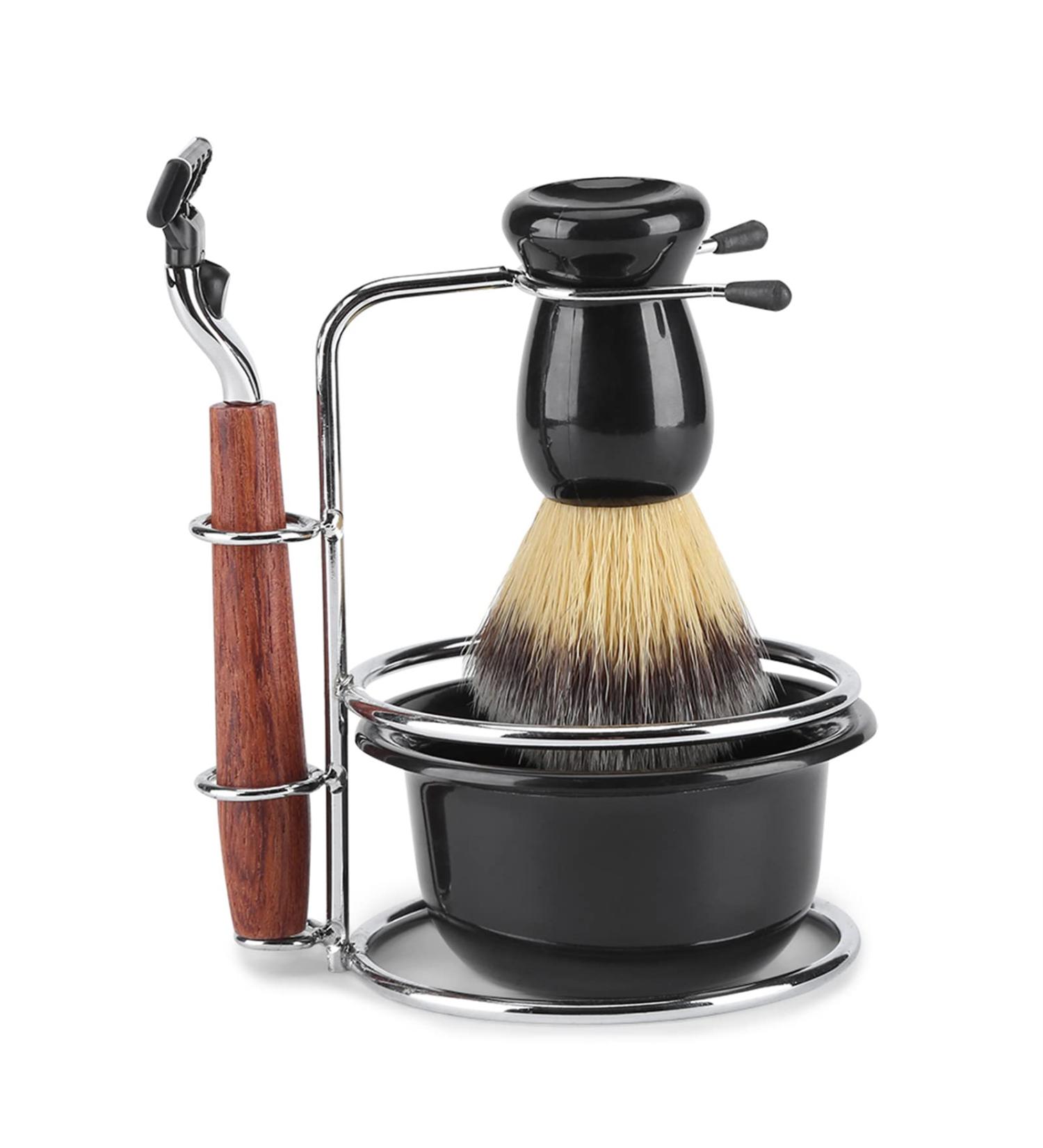 LiebeWH 4-Piece Manual Shaving Set | Stainless Steel Stand & Bowl | Ultimate Grooming Kit for Men - Buy Online on SooperMarket.com