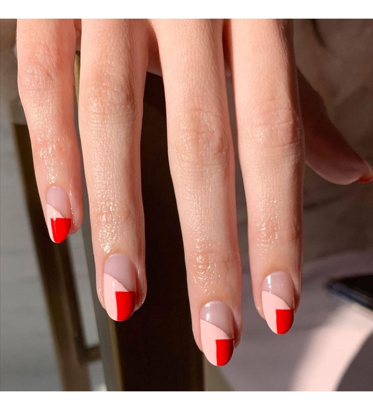 Red Stiletto Press-On Nails | Oval Short False Nails for Women & Girls | 24PCS Nail Art Set | International Shipping - Buy Online on SooperMarket.com
