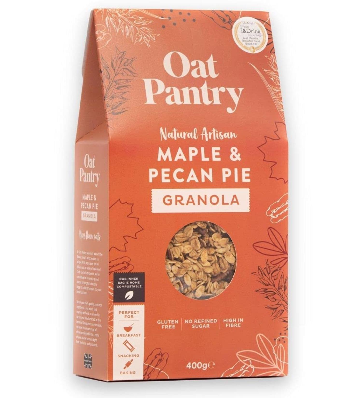 Oat Pantry Maple & Pecan Pie Granola 400g (10 Servings) | 100% Natural Gluten Free High in Fibre Vegan No Refined Sugar | Made in UK - Buy Online on SooperMarket.com