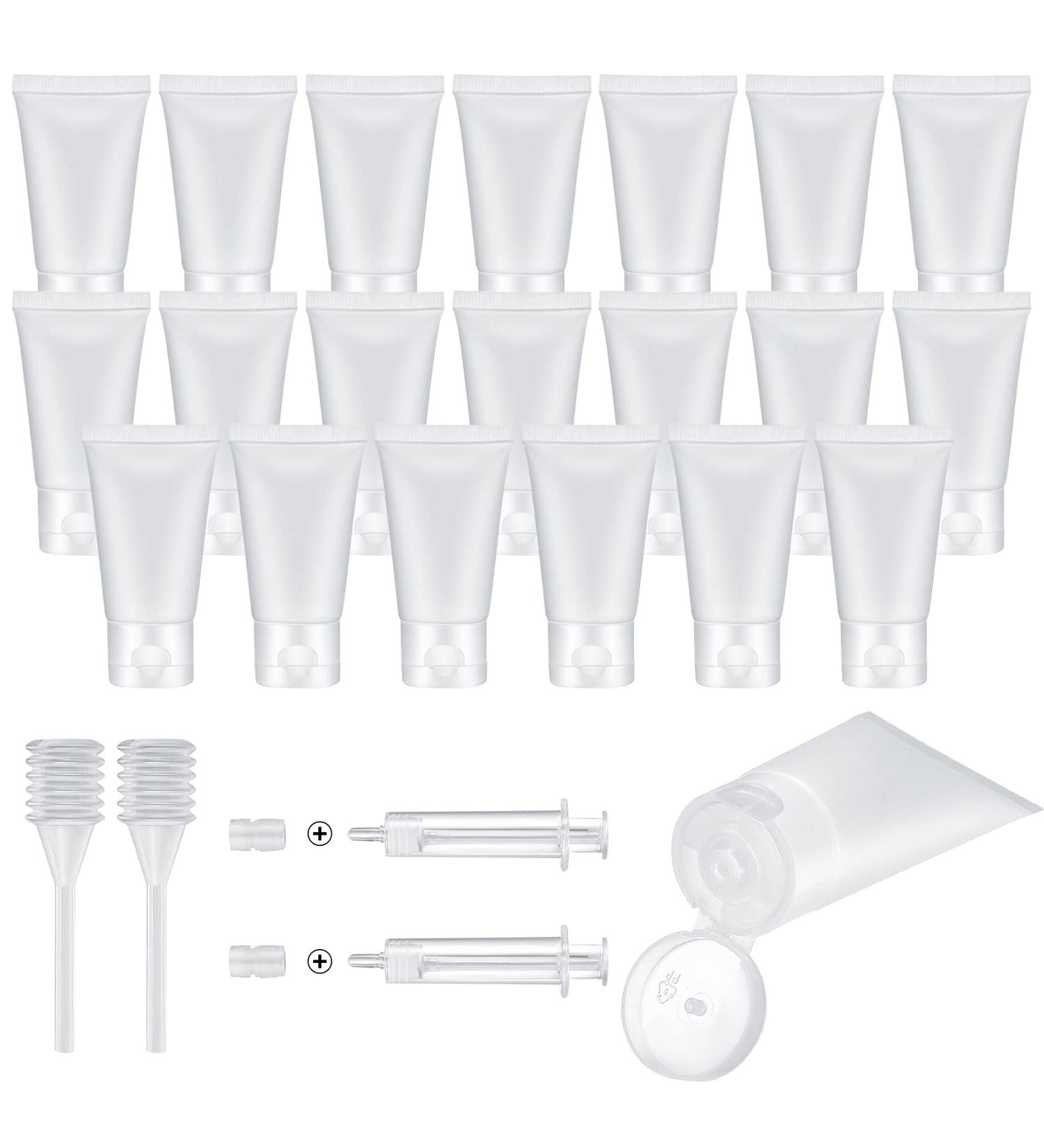 20 Pack 30ml Refillable Tube Bottles - Travel Cosmetic Containers | Clear Mini Sample Bottles with Extractors for International Shipping - Buy Online on SooperMarket.com