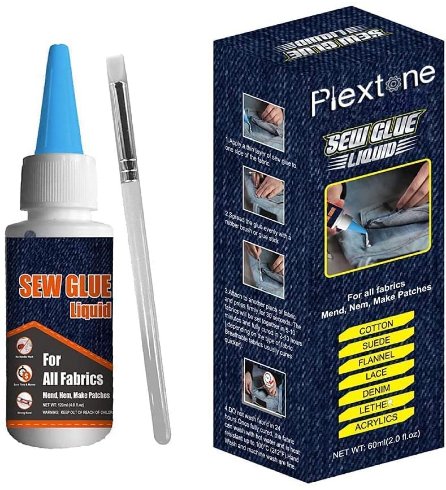 Plextone Quick Bonding Sew Glue - 1 Min Fast Dry Liquid Latex Adhesive for Fabrics & Doll Repair (60ml) - Buy Online on SooperMarket.com